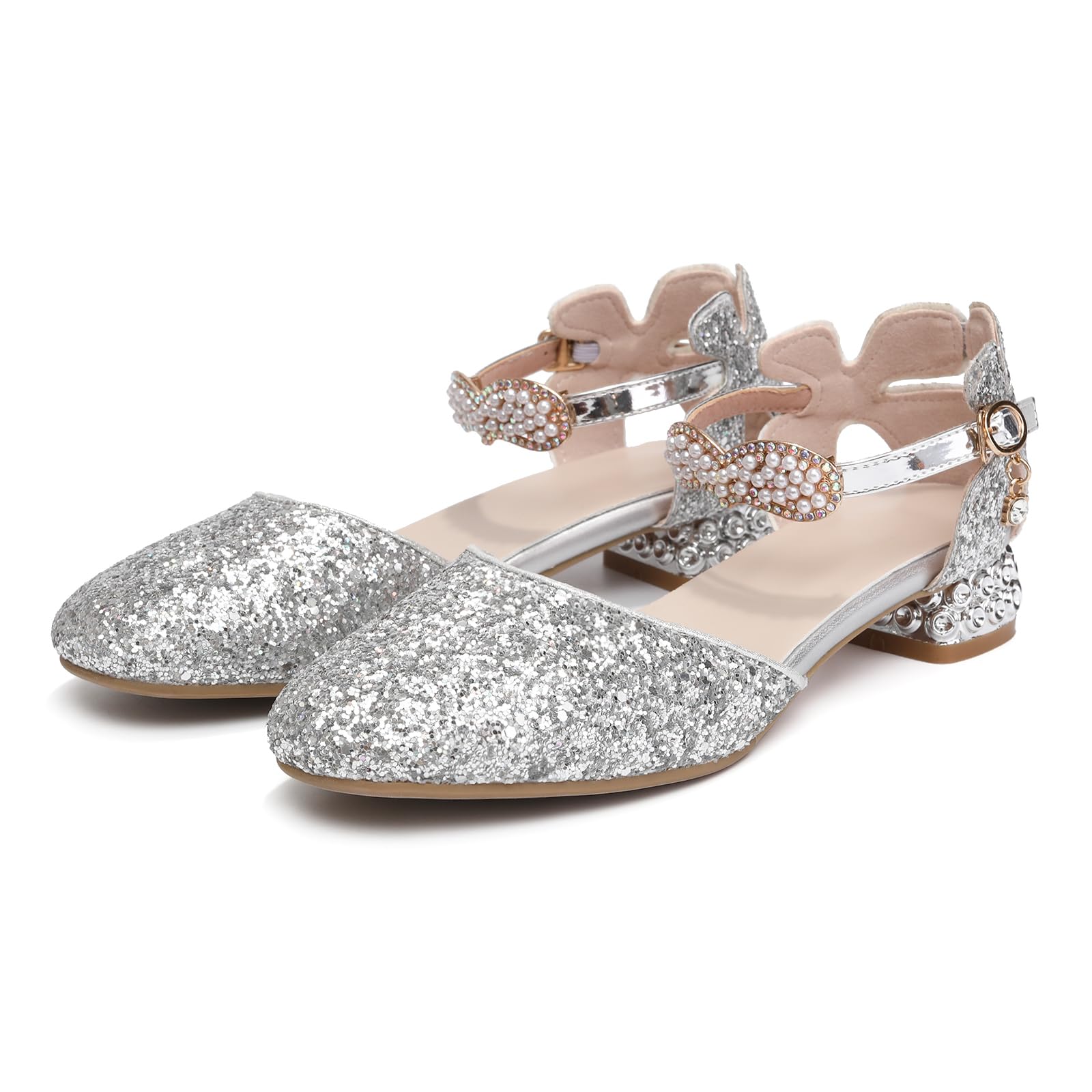 RUYBOZRY Girls Latin Dance Shoes Dress Pumps Glitter Sequins Princess Party Shoes,Model 63BTTX-Silver-3,US 8 Big Kid
