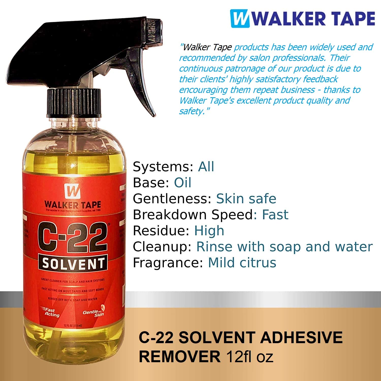 C22 Citrus Solvent Wig Glue Remover 12oz, 1.4oz Ultra Hold Hair System Adhesive w/Brush & Hair Clip Bundle Saver Pack | Toupees Bonding Weave Active Lace Glue | Super Bold Hold Adhesive Remover Spray