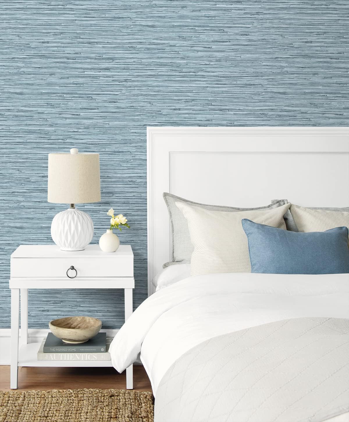 Surface Style Tiki Faux Grassweave Peel and Stick Wallpaper, (Moonstone Blue)