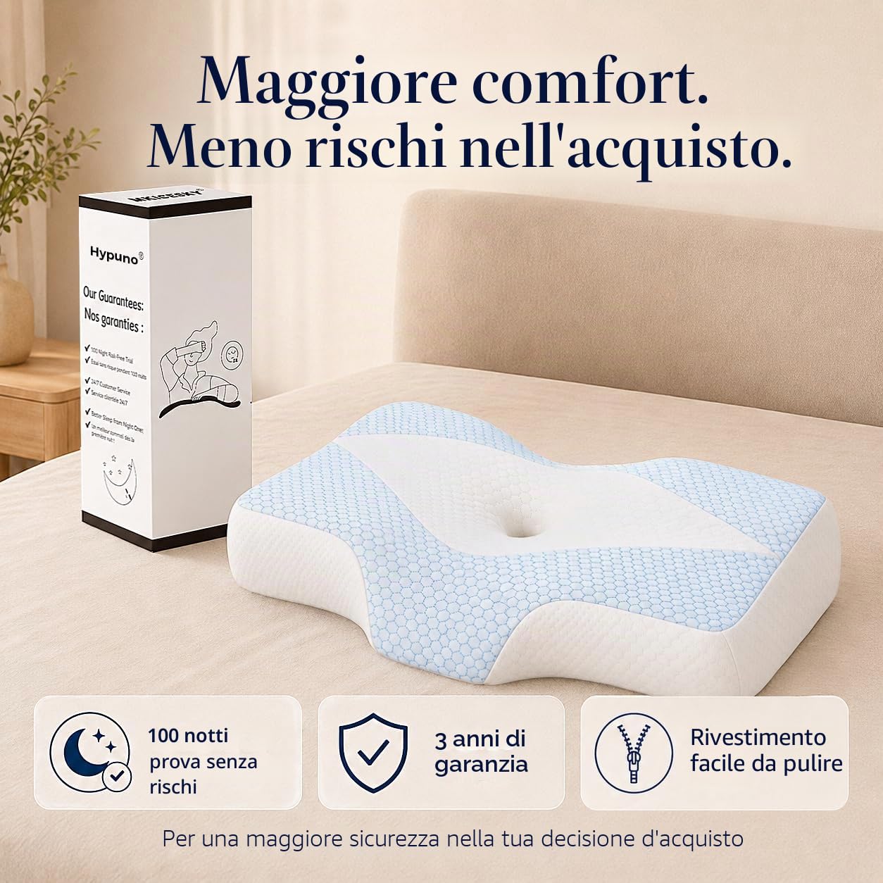 Cuscino cervicale in memory foam, cuscino ortopedico per il dolore al collo, cuscino ergonomico per il collo a 2 altezze, rivestimento lavabile rinfrescante, per chi dorme sul lato e sulla