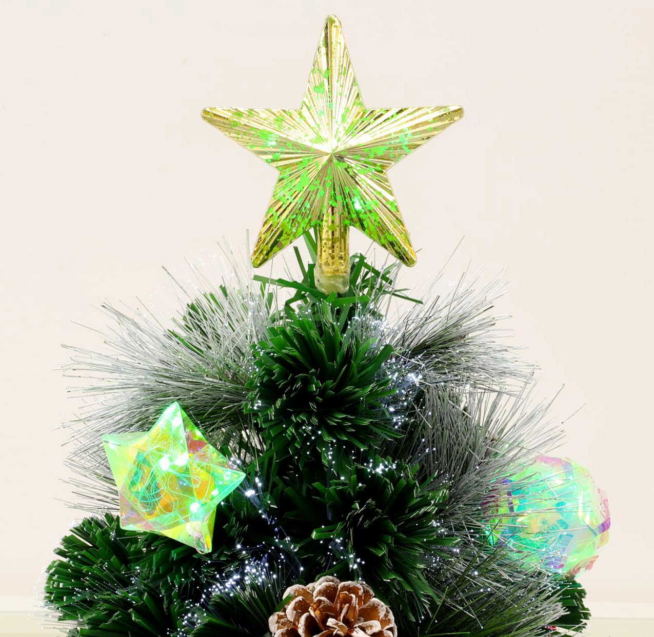 Christmas Concepts® 3 ft (36") Albero di Natale in fibra ottica preilluminato verde con bacche, pigne e decorazioni iridescenti a LED - 37 funzioni incluse - Alberi di Natale artificiali