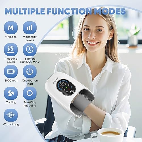 Miniatura 2 de Masajeador de manos con 9 modos y 4 opciones de calefacción para terapia de calor y frío, masajeador de manos y muñecas para artritis y alivio del