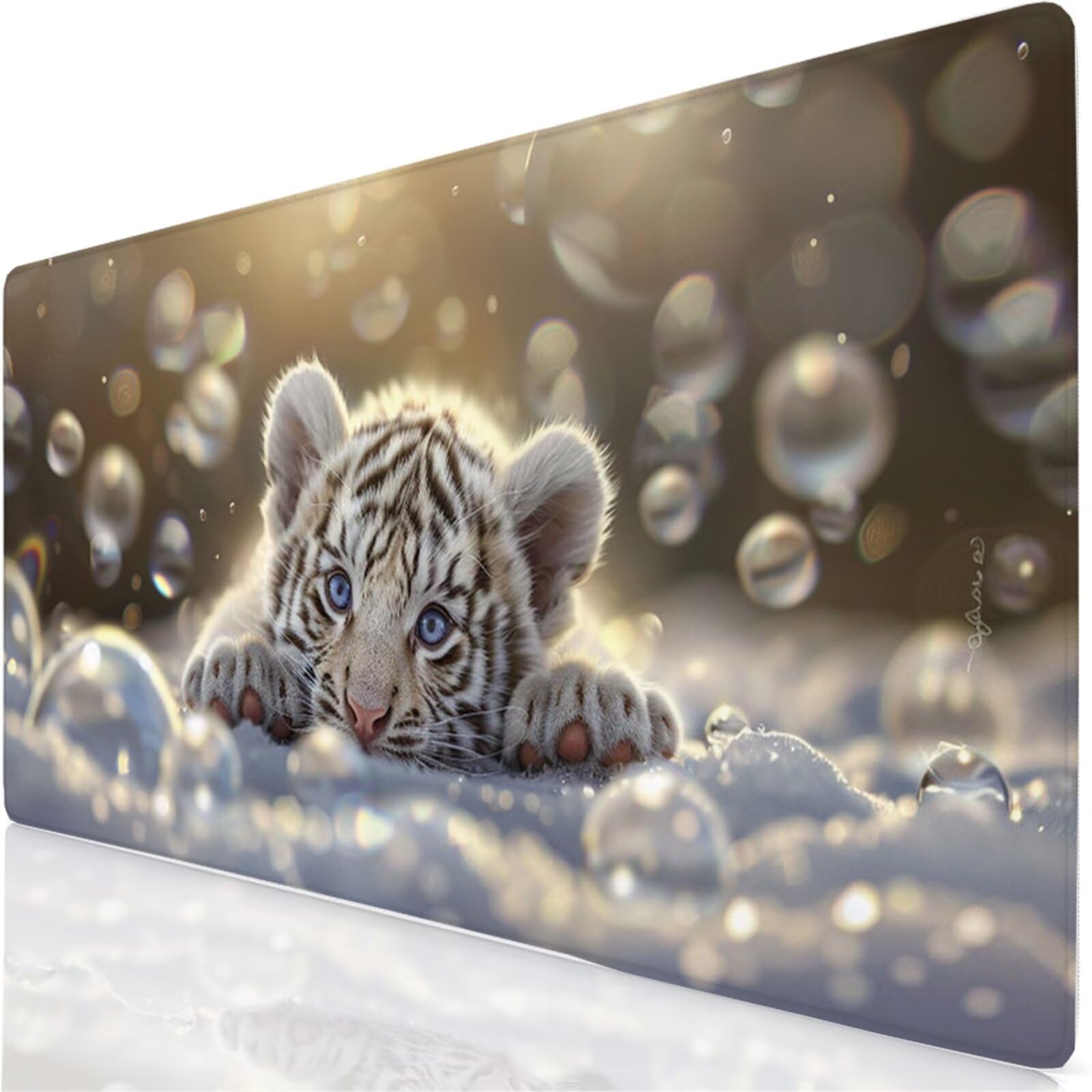 Podkładka pod mysz do gier Świąteczna podkładka pod mysz XXL 1200 x 600 x 3 mm, podkładka pod mysz tygrysa do klawiatury i biura, z przeszytymi krawędziami i antypoślizgowym spodem pod biurko, do