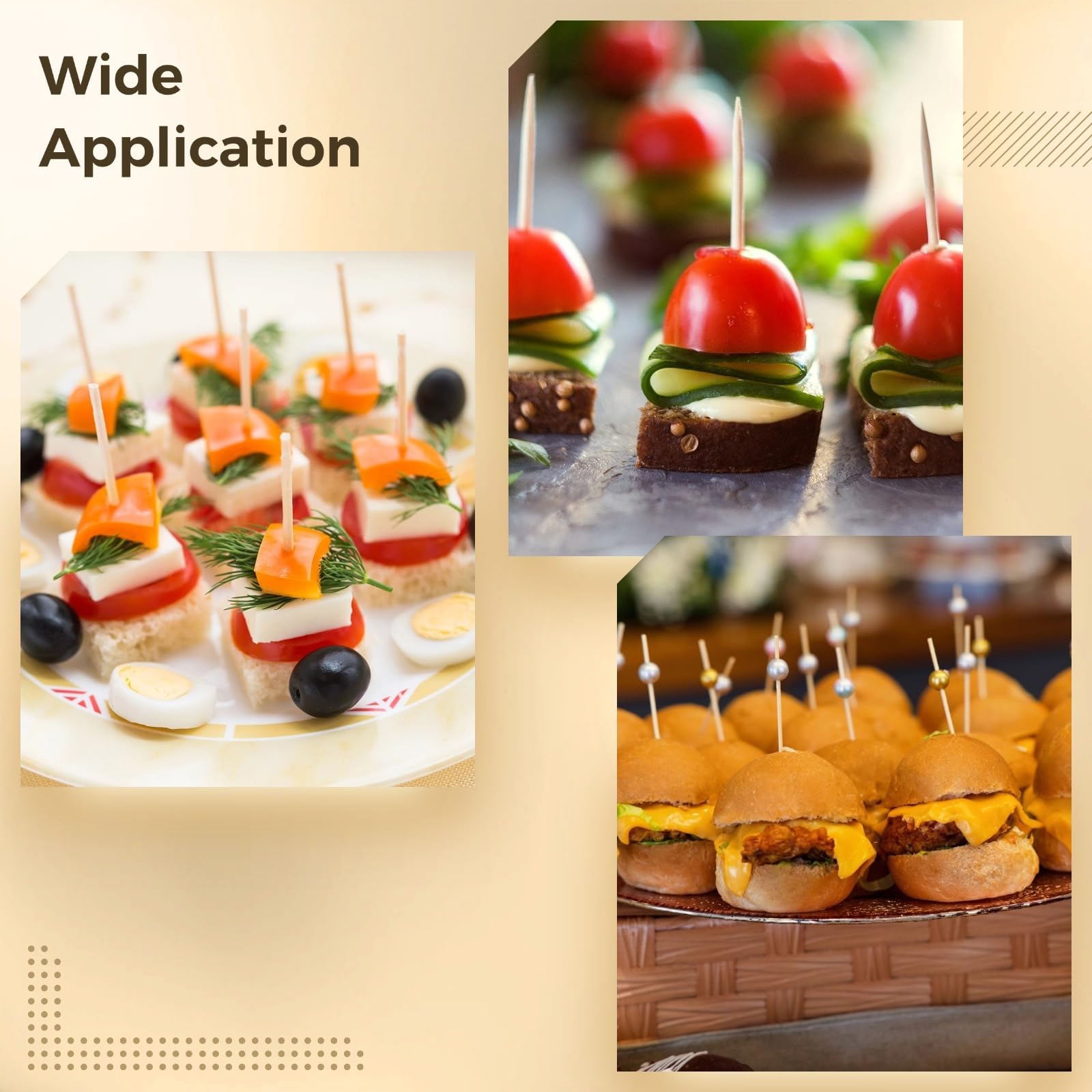 1000 palillos de cóctel de madera, palillos de dientes elegantes con cuentas doradas para aperitivos, palitos decorativos de frutas de postre, palitos de cóctel para bebidas, postres, embutidos