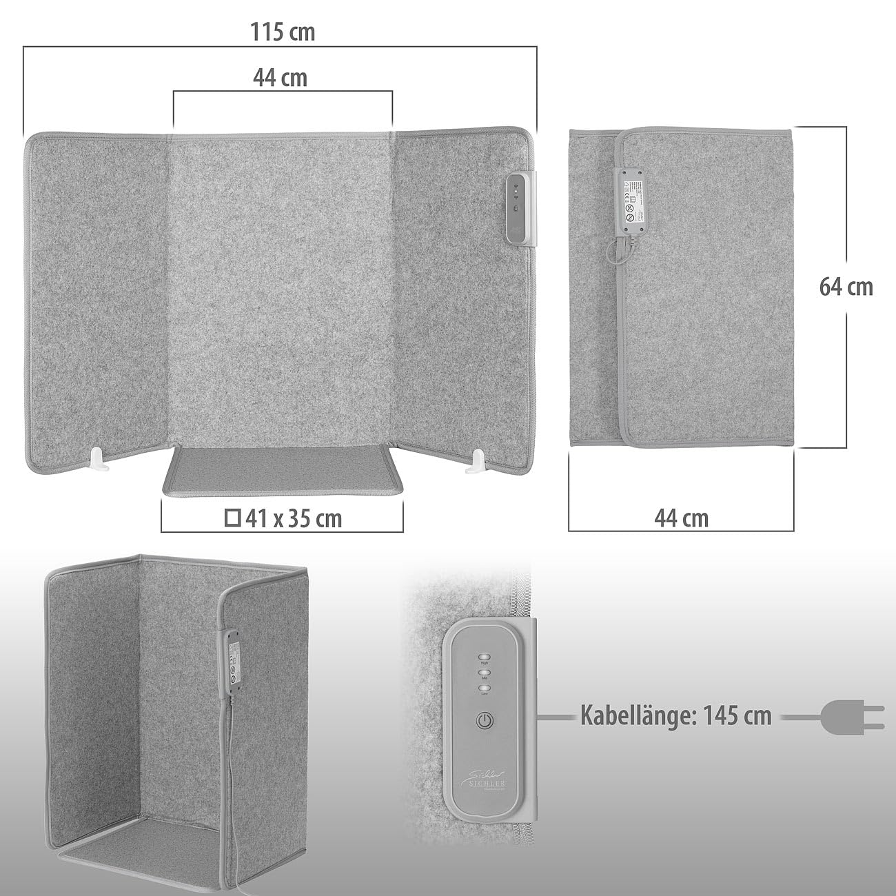 Sichler Haushaltsgeräte Heizteppich: Faltbares 2in1-Infrarot-Heizpanel mit Fußmatte, 65 °C, 3 Heizstufen (Schreibtischheizung, Fußheizung, Heiz)