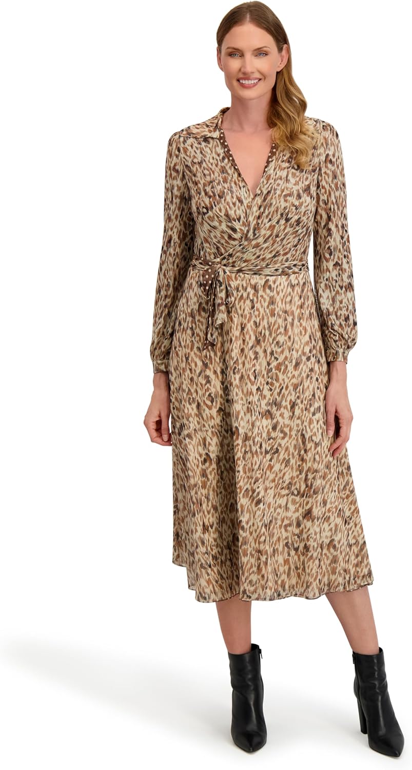 Laundry by Shelli Segal Women's Angela Long Sleeve Reversible Wrap Dress–2-in-1