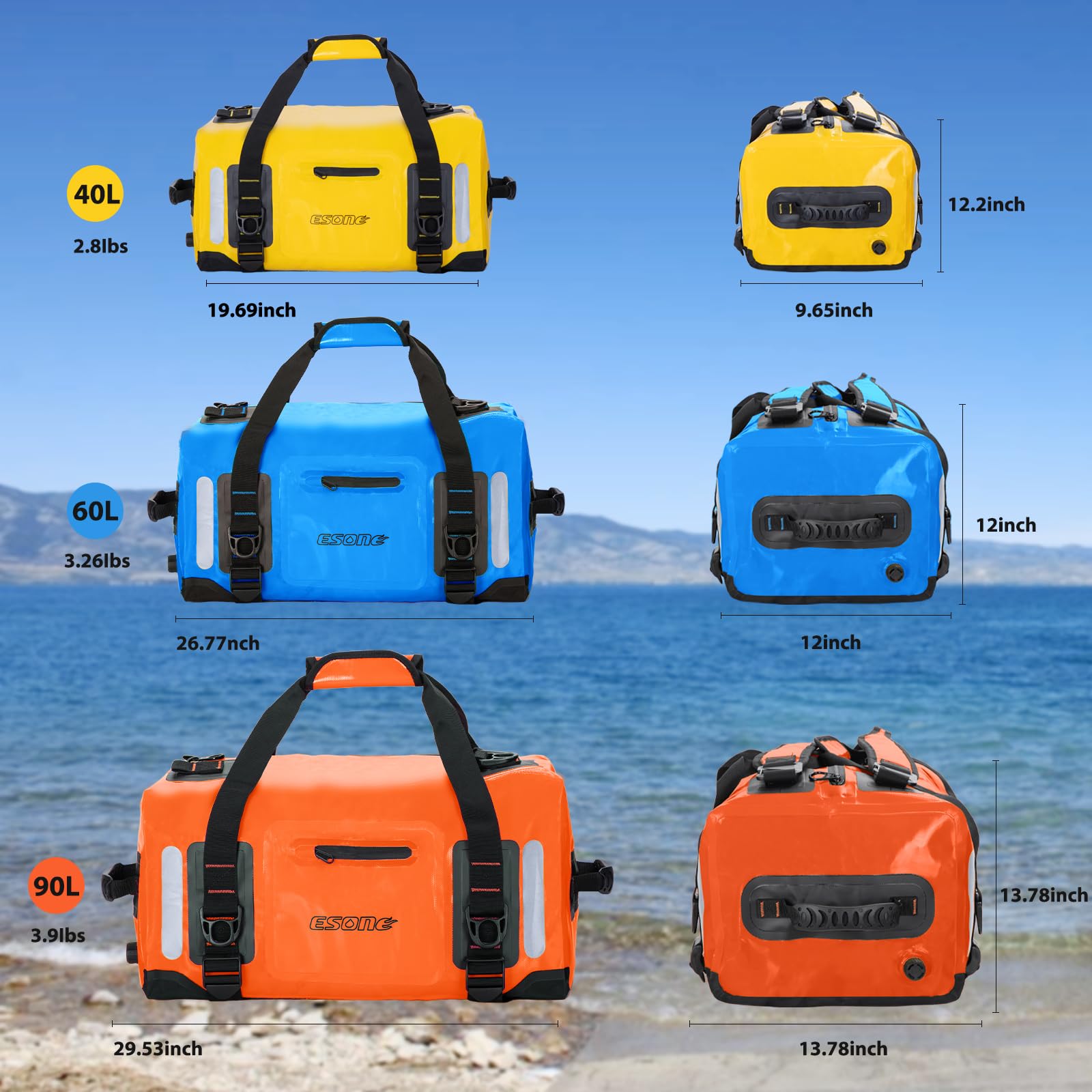 ESONE Dry Bags Wasserdichter Rucksack für Männer Frauen Dry Bags zum Kajakfahren für Reisen Dry Bag Rucksack Wasserdichter Seesack