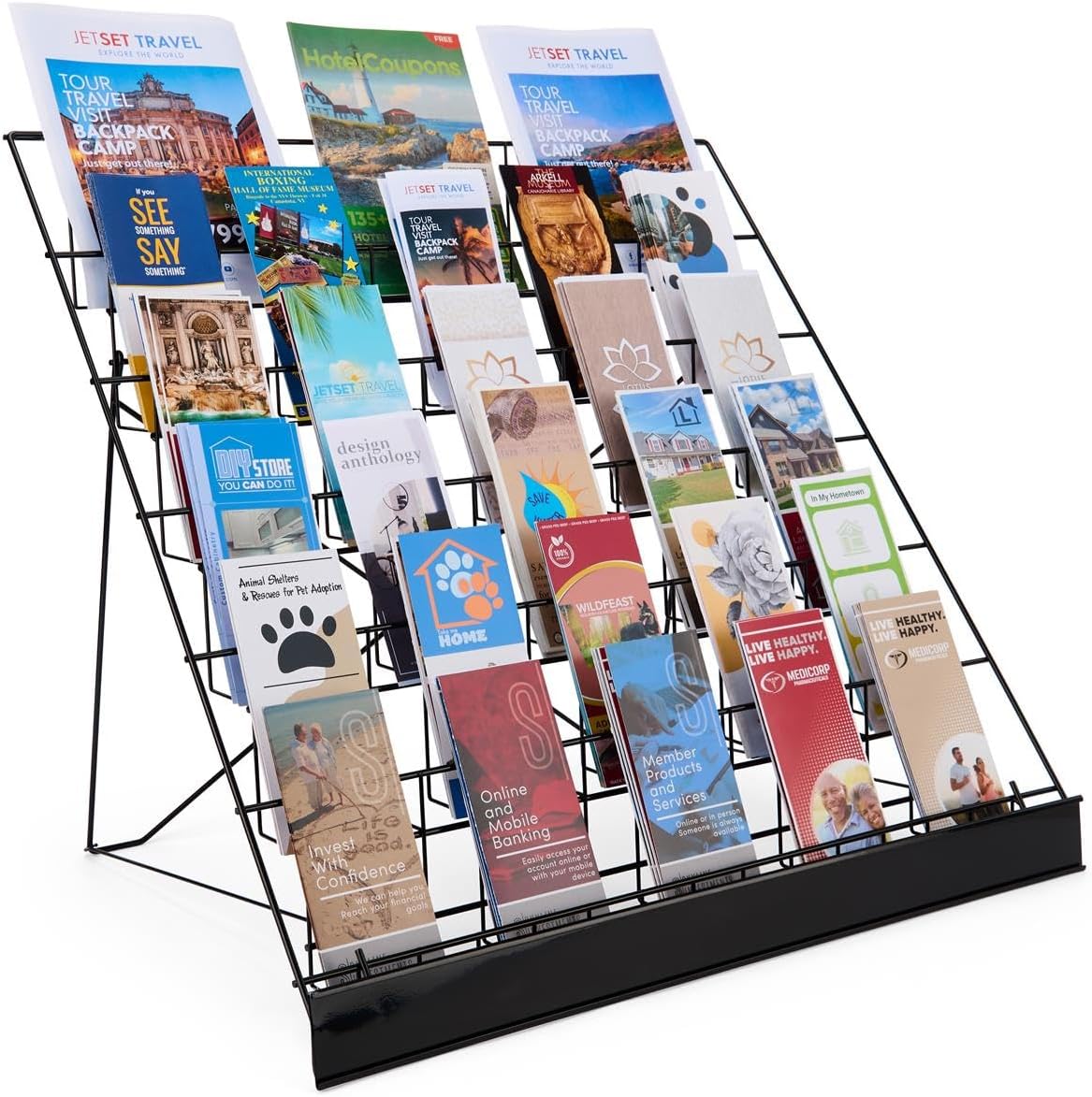 Wire Display Rack for Countertop Use, 6 Open Tiers Accommodate Literature of ...
