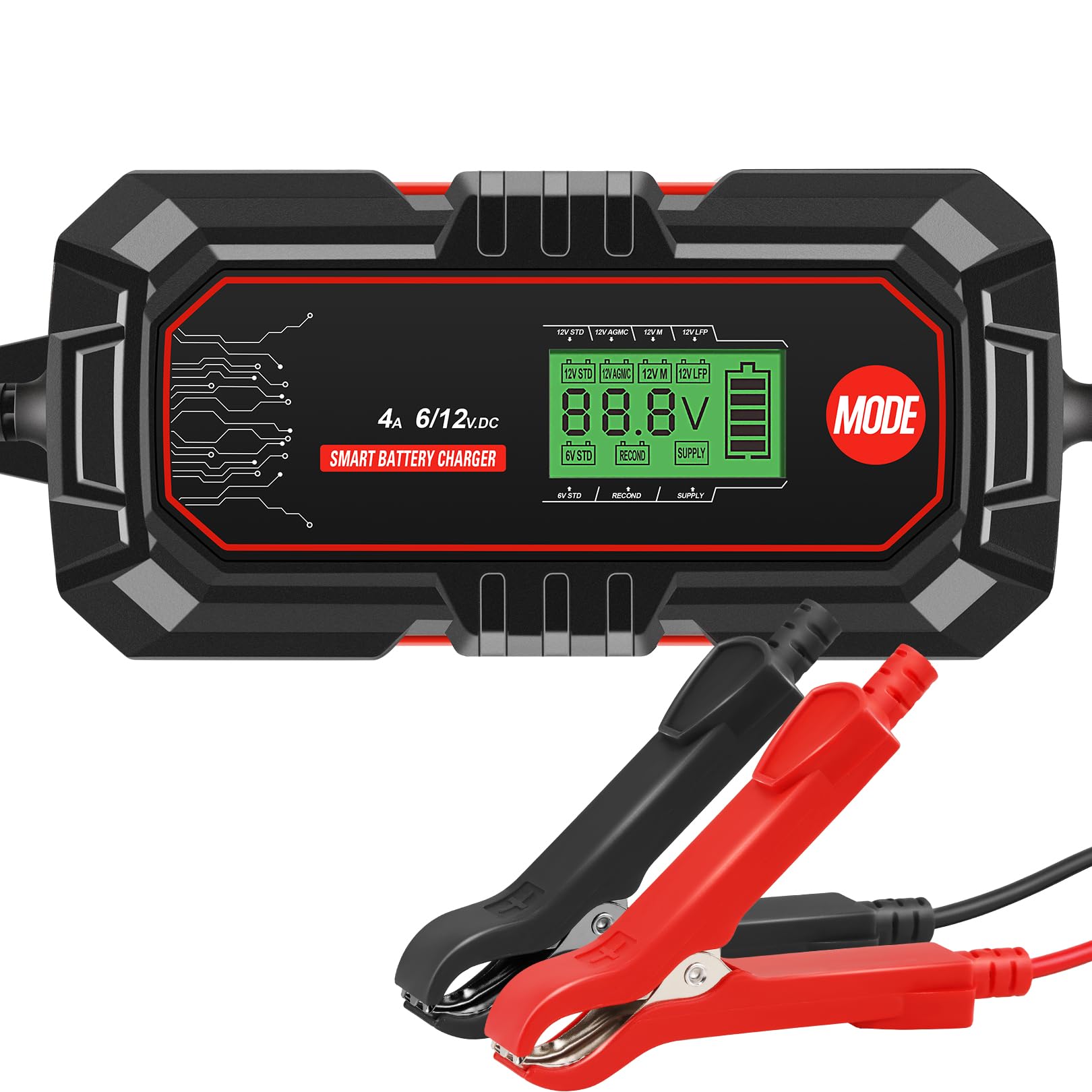 4A Car Battery Charger, 6V/12V Fully Automatic Automotive Battery Charger with Temperature Compensation, Battery Maintainer with Reconditioning Mode and AGM Option