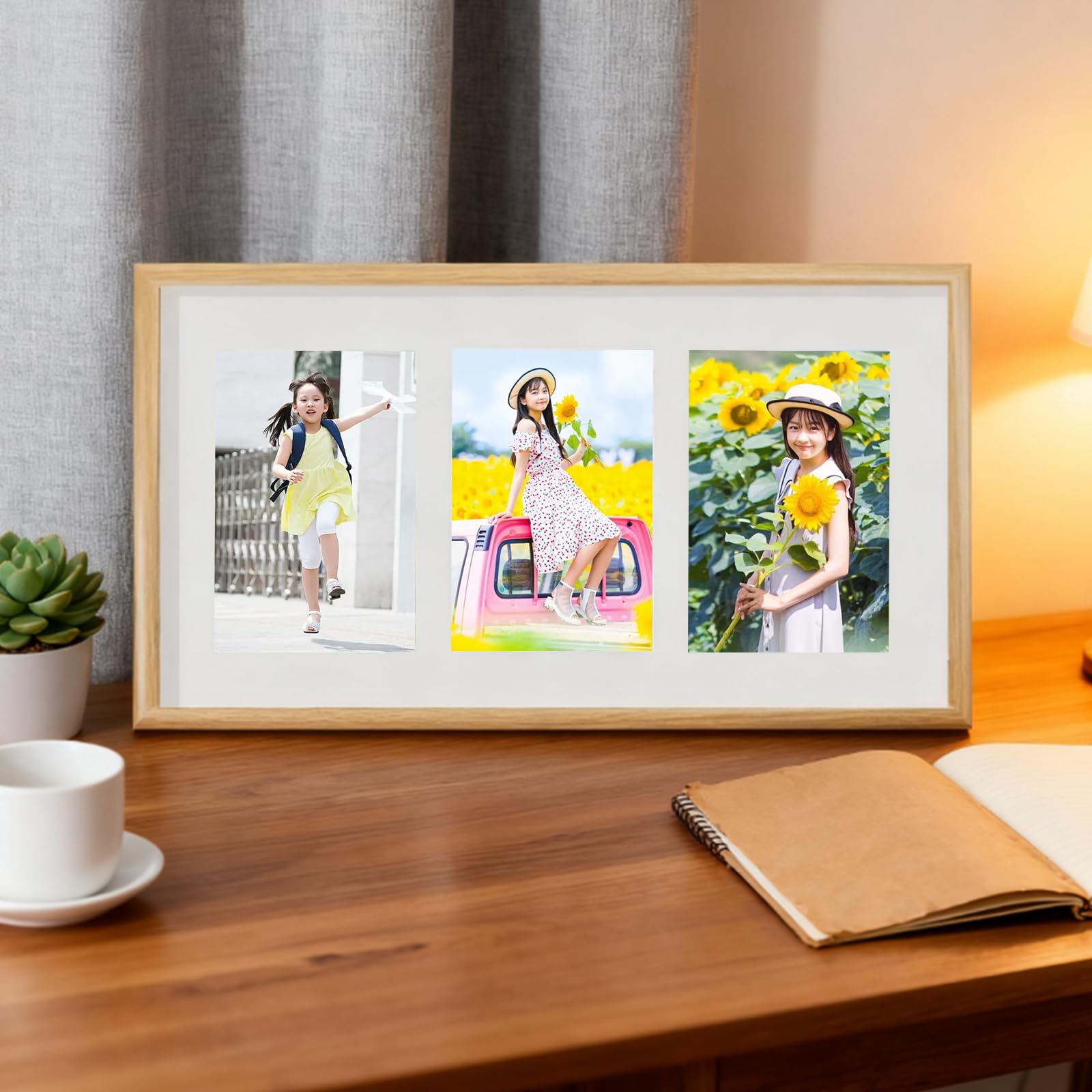 Amazon.co.jp: siawadeky フォトフレーム 3連 木製 写真立て L判 一