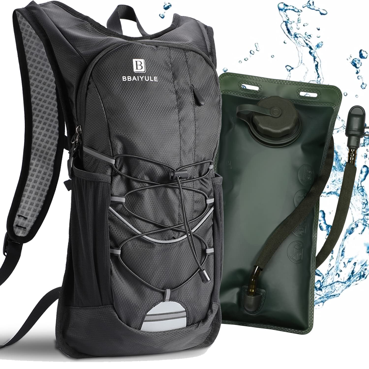 mochila de hidratación con vejiga de hidratación 2L, sin BPA| mochila de ciclismo con reflectores | mochila con sistema de hidratación |mochila de running ultraligera 380g| running, bicicleta