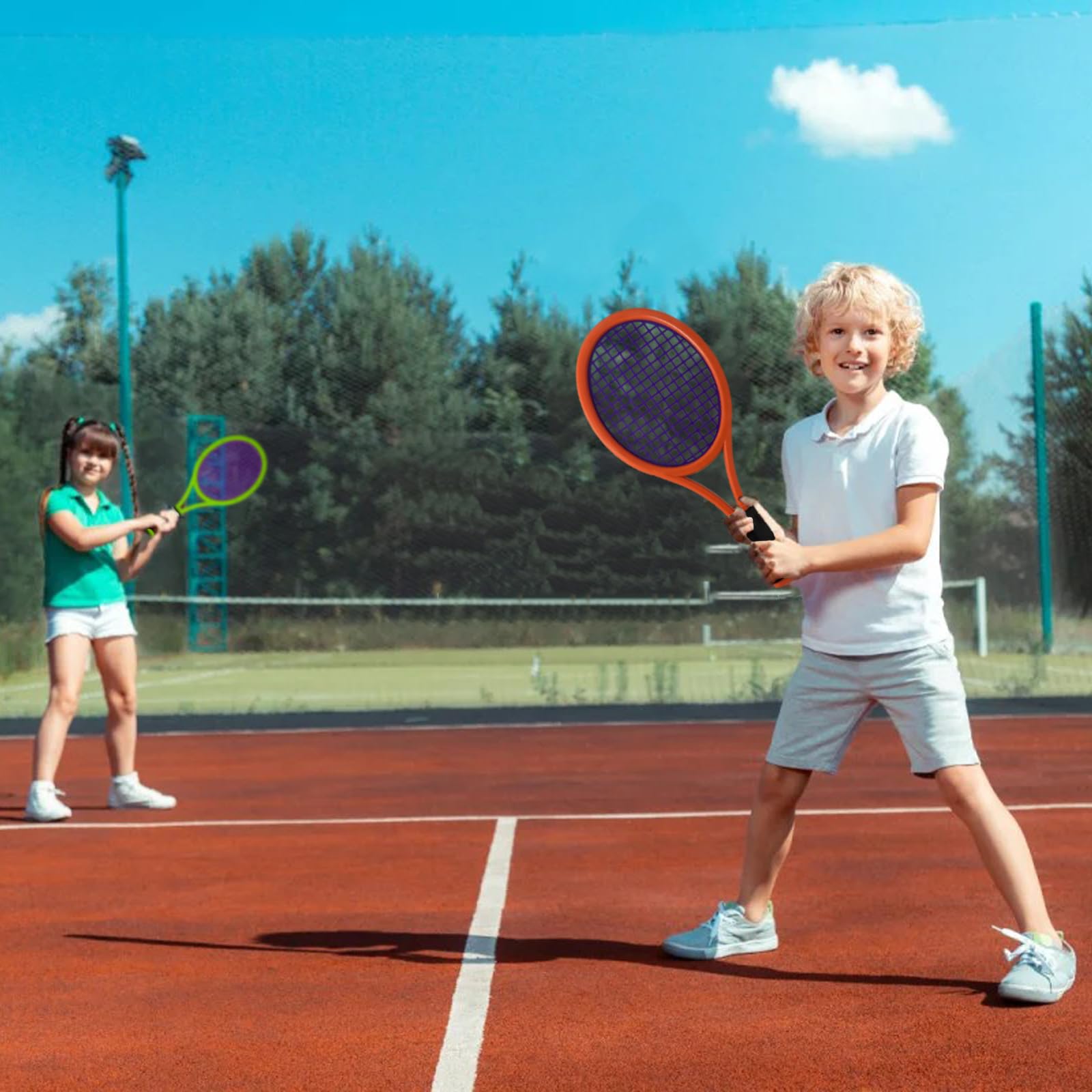 Kinder tennisschläger Set 17 Zoll,Mit 4 weichen Trainingsbällen & 6 Badminton-Federbällen – Geeignet für Kindersportarten im Innen- und Außenbereich