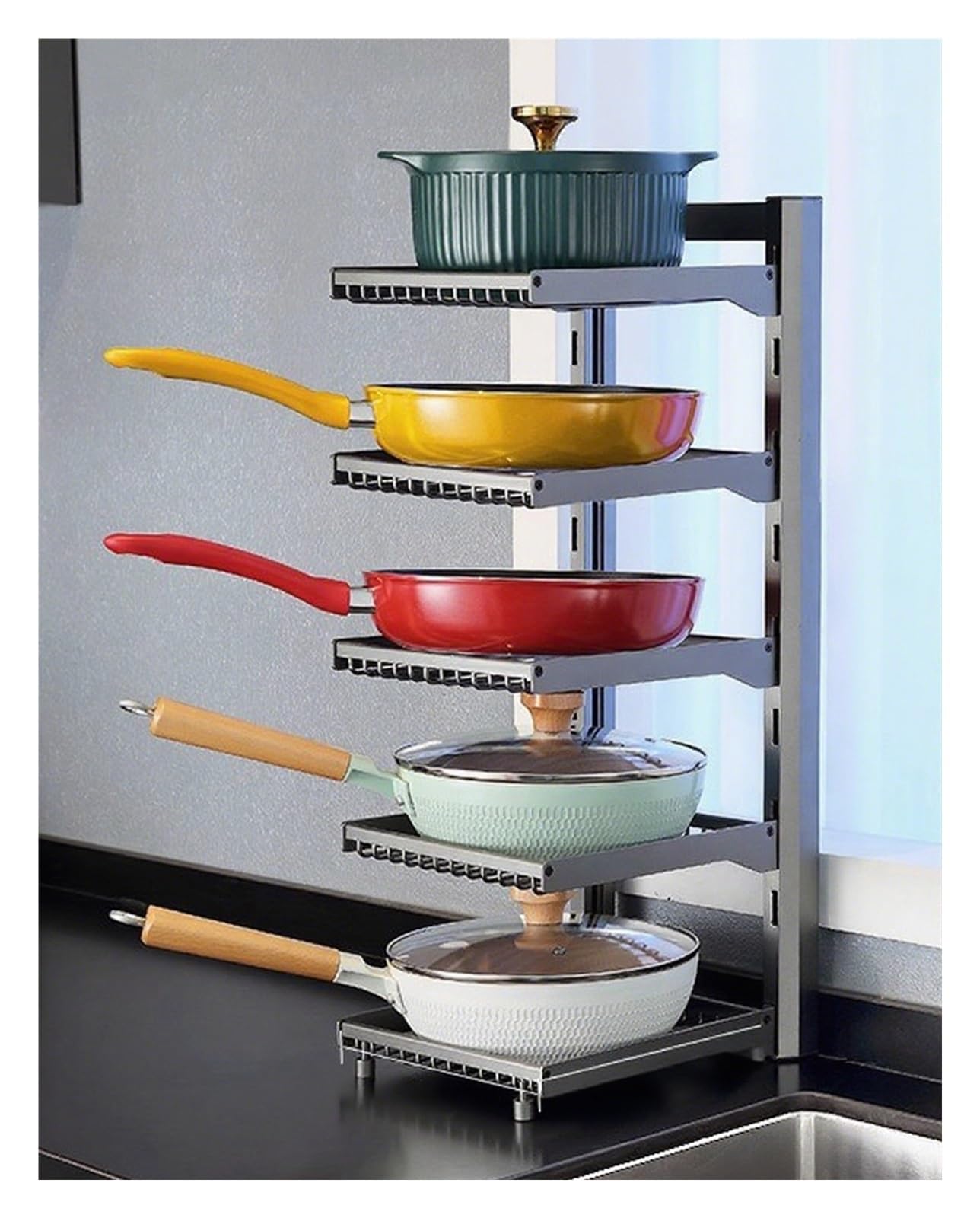 Étagère de rangement réglable et amovible pour casseroles et poêles