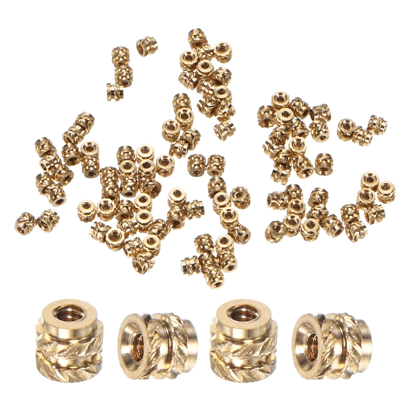 M METERXITY 100-Pack Threaded Inserts, M1 x 1.8mm L x 2mm OD Brass Heat Set Insert Nuts