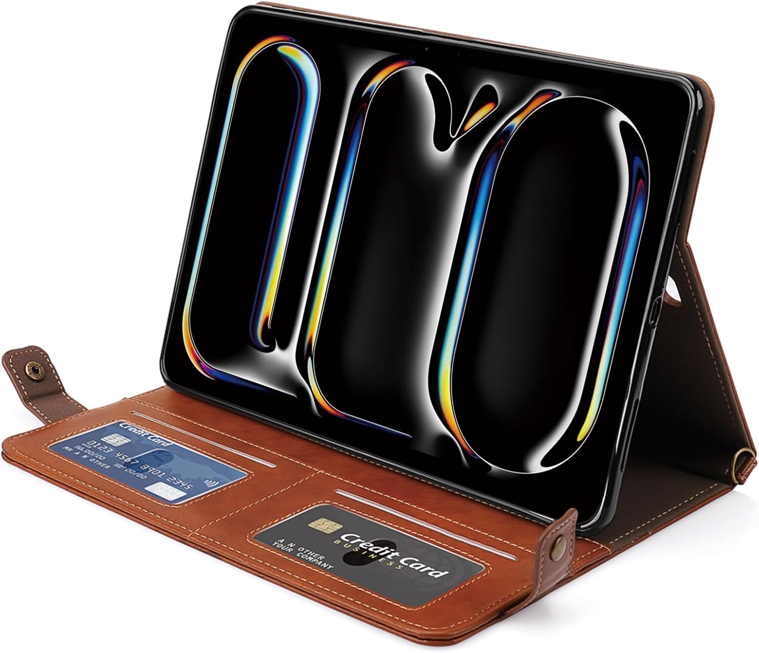 Handbag Case for iPad Pro 13-inch M5 2025/M4 2024, Techcircle Folio Stand PU Leather Crossbody Wallet Case with Pencil Holder, Hand Strap & Shoulder Strap, Coffee