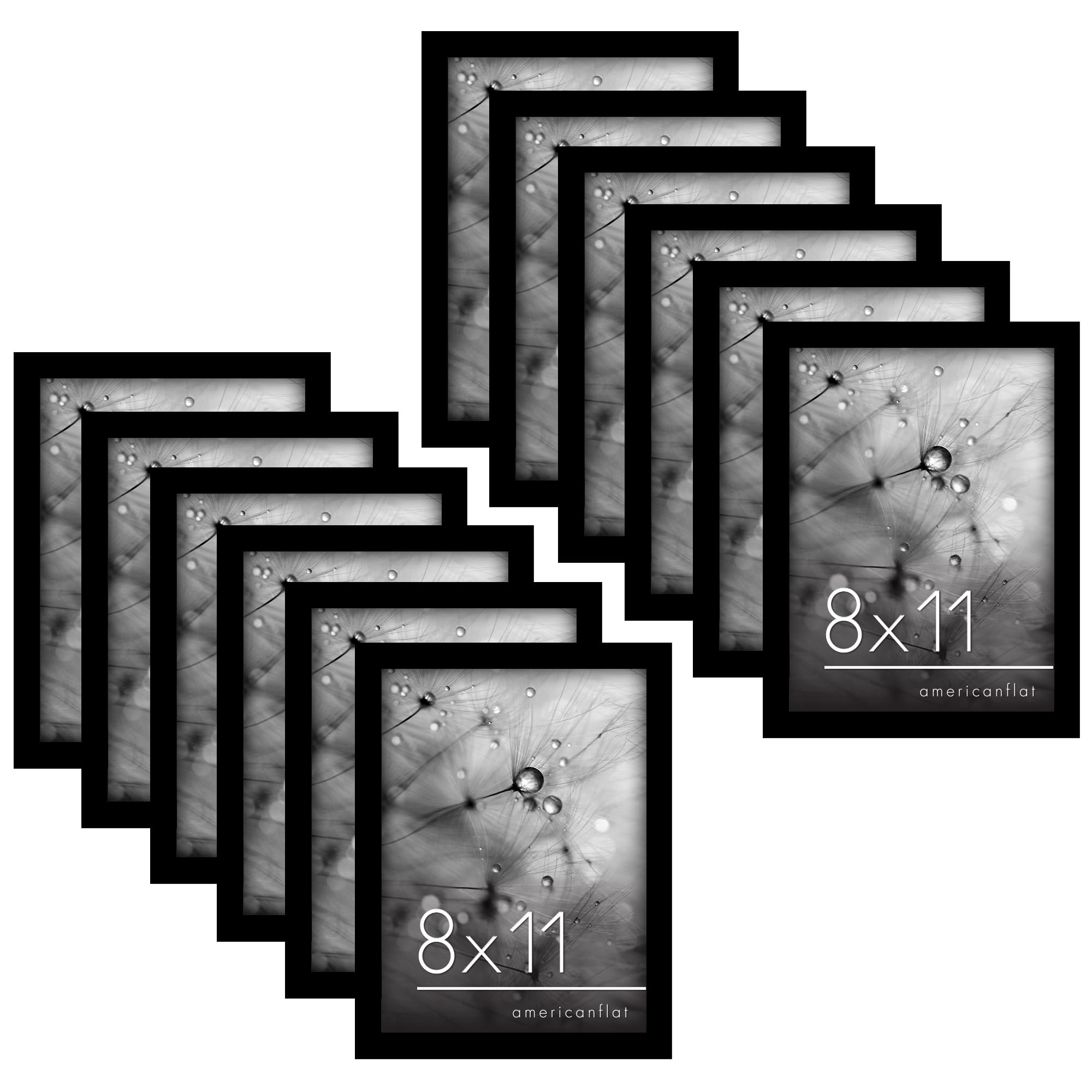 Americanflat 8x11 Picture Frame with Polished Plexiglass - Set of 12 - Signature Collection - Picture Frames with Engineered Wood - Photo Frame for Tabletop and Wall Display - Black
