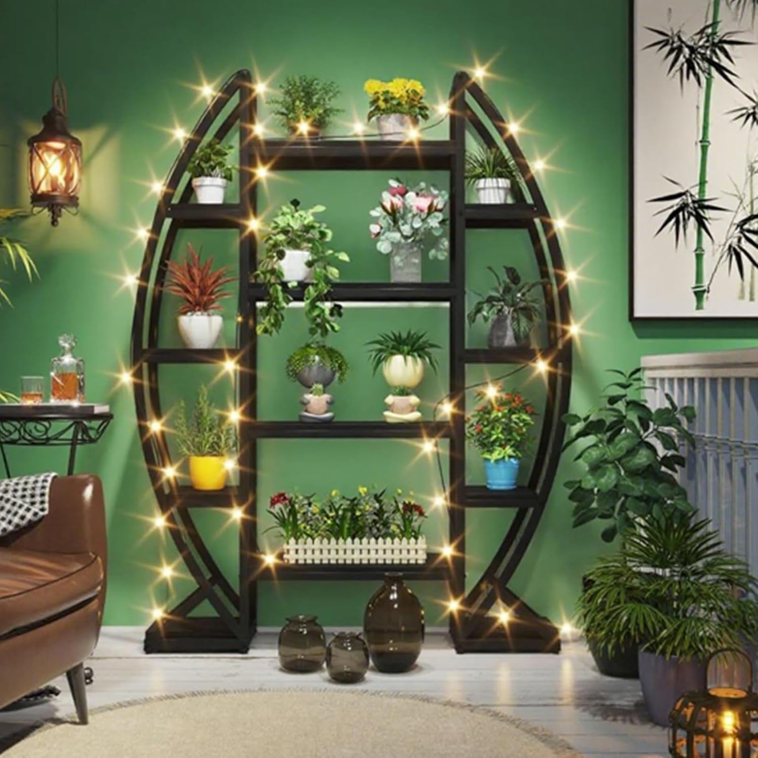 12-Shelf Half-Moon Large Capacity Plant Stand, Multi-Purpose Plant Stand for Home Balcony Garden Patio