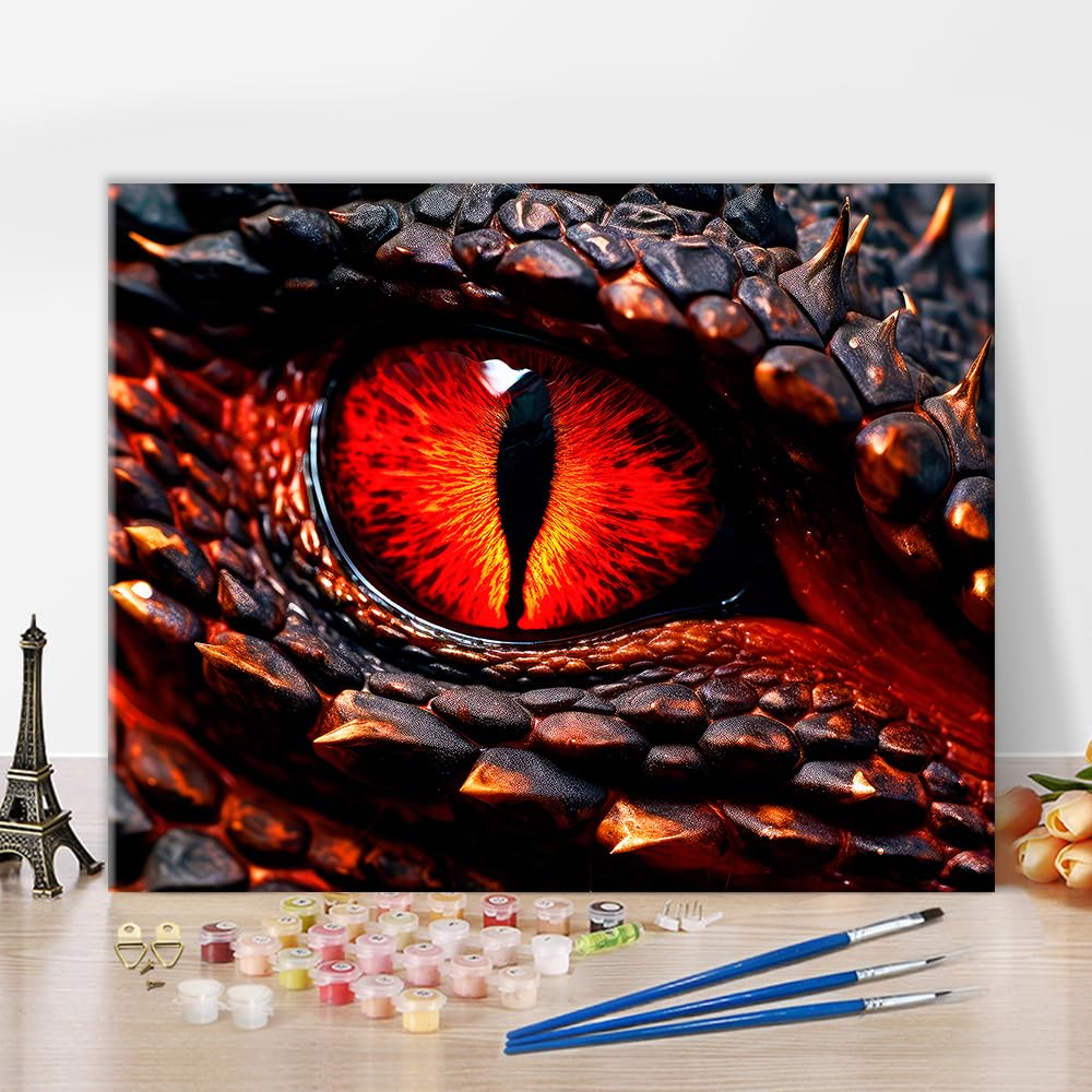 TISHIRON Dragon Eye DIY Paint by Numbers for Adults Beginner,Red Magma Eyes,Painting by Numbers Kits DIY Oil Painting with Brushes & Paints, Unique Wall Art for Home Decor 40x50cm