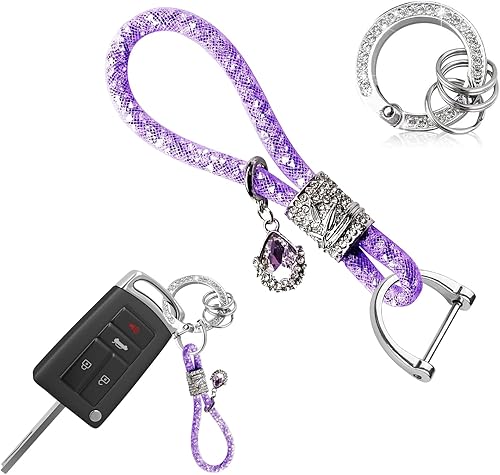 Vista 8 de Ziciner Llavero de cristal brillante para mujeres y niñas, llavero de automóvil con purpurina, accesorios universales para llavero (rosa)
