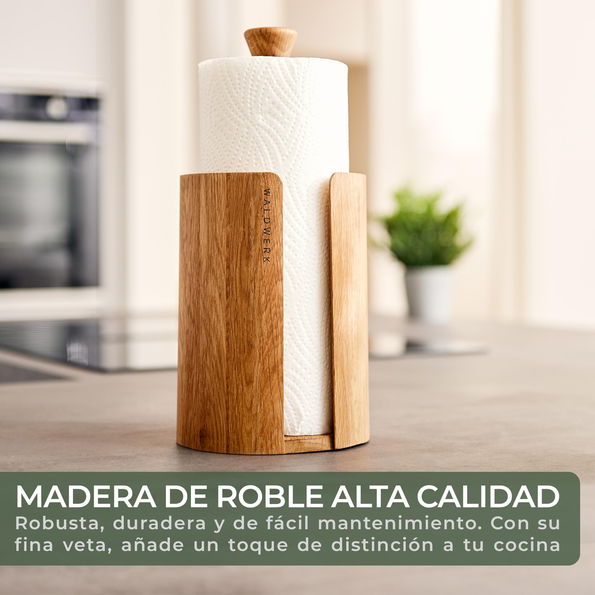 WALDWERK Portarrollos Papel Cocina Diseño – Porta Rollos de Papel Cocina de auténtica Madera de Roble para Todos los Rollos de Cocina estándar – Soporte Papel Cocina sin plástico