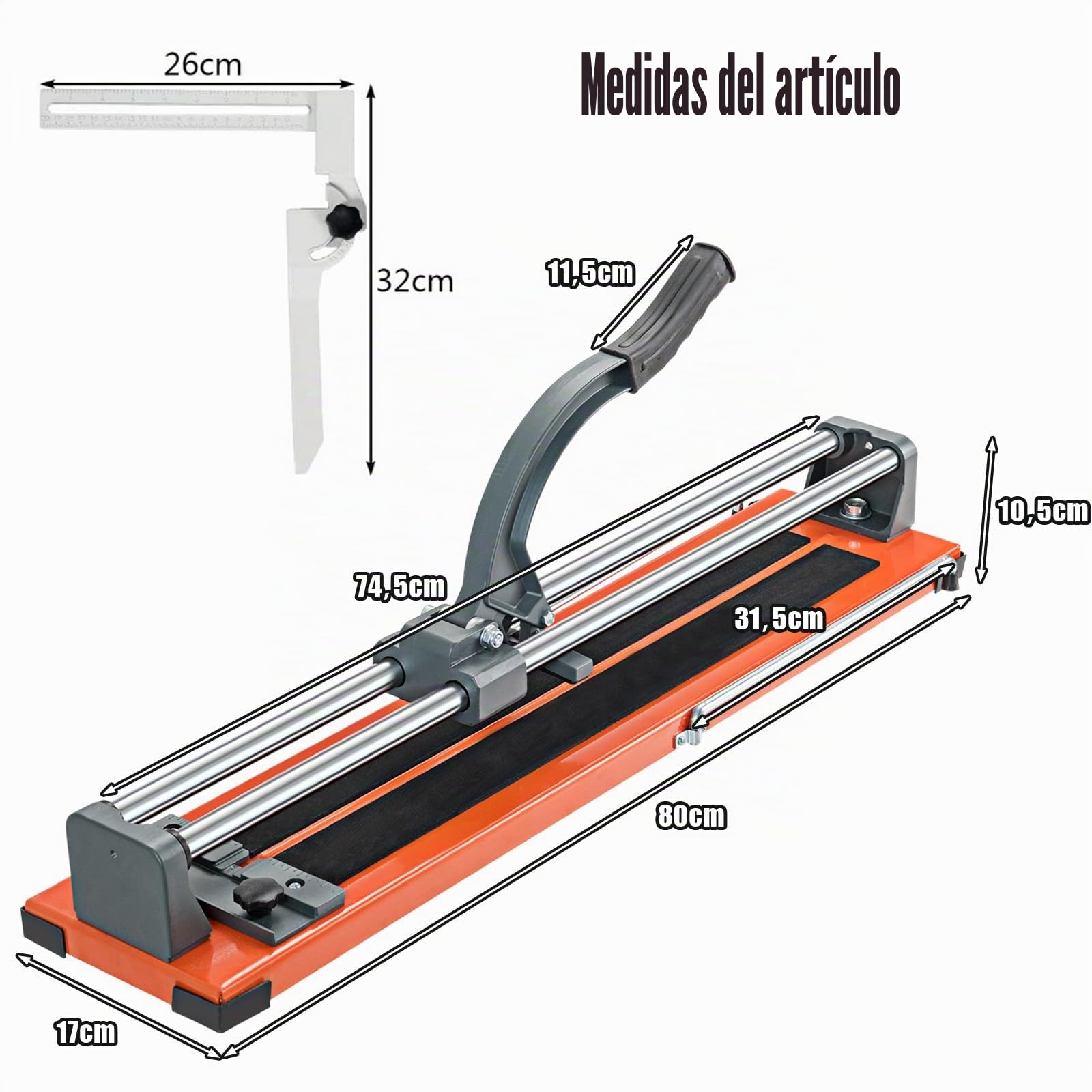 SOARS Cortador de azulejos de 800 mm, doble riel manual, tope angular 0°-60°, grosor de corte 5-12 mm, herramienta para azulejos con escala y alfombrilla antideslizante