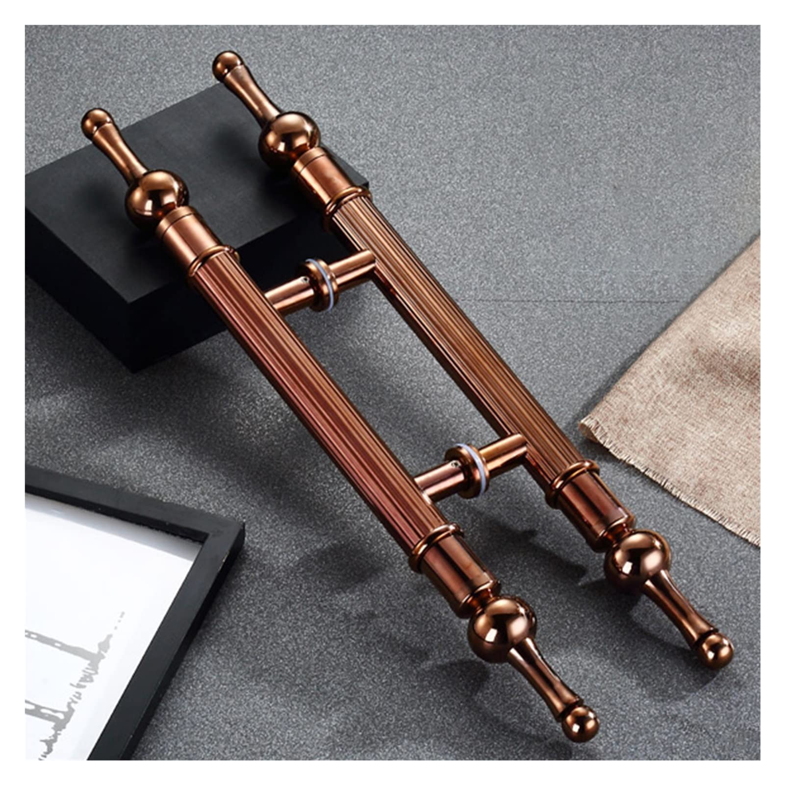 CWCQGH 26in/34in/50in Metal Round Entry Door Handle,Modern Steel Push Pull Door Handle for Shower Glass Sliding/Barn Door/Wood Door,Include Fittings,Rose Gold-66cm/26in