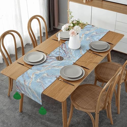 Camino de mesa de Navidad de mármol azul claro, decoración de mesa de comedor, decoración de Navidad, decoración de interiores del hogar, caminos de