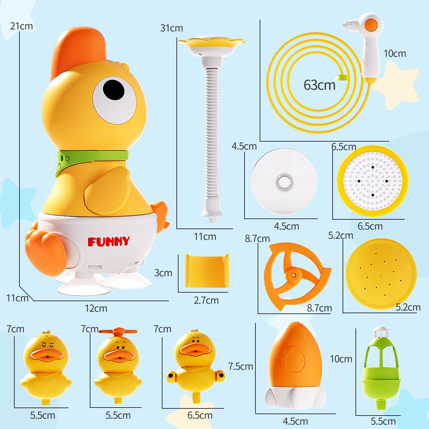 Baby Badespielzeug Duschkopf Für Kinder - 360 Grad Verstellbarer Elektrischer Giraffe Wasserspielzeug Mit 3Pack Saugnapf Kreisel Schwimmbad Badewannenspielzeug Set Für 1 2 3 Jahre Kleinkinder(White
