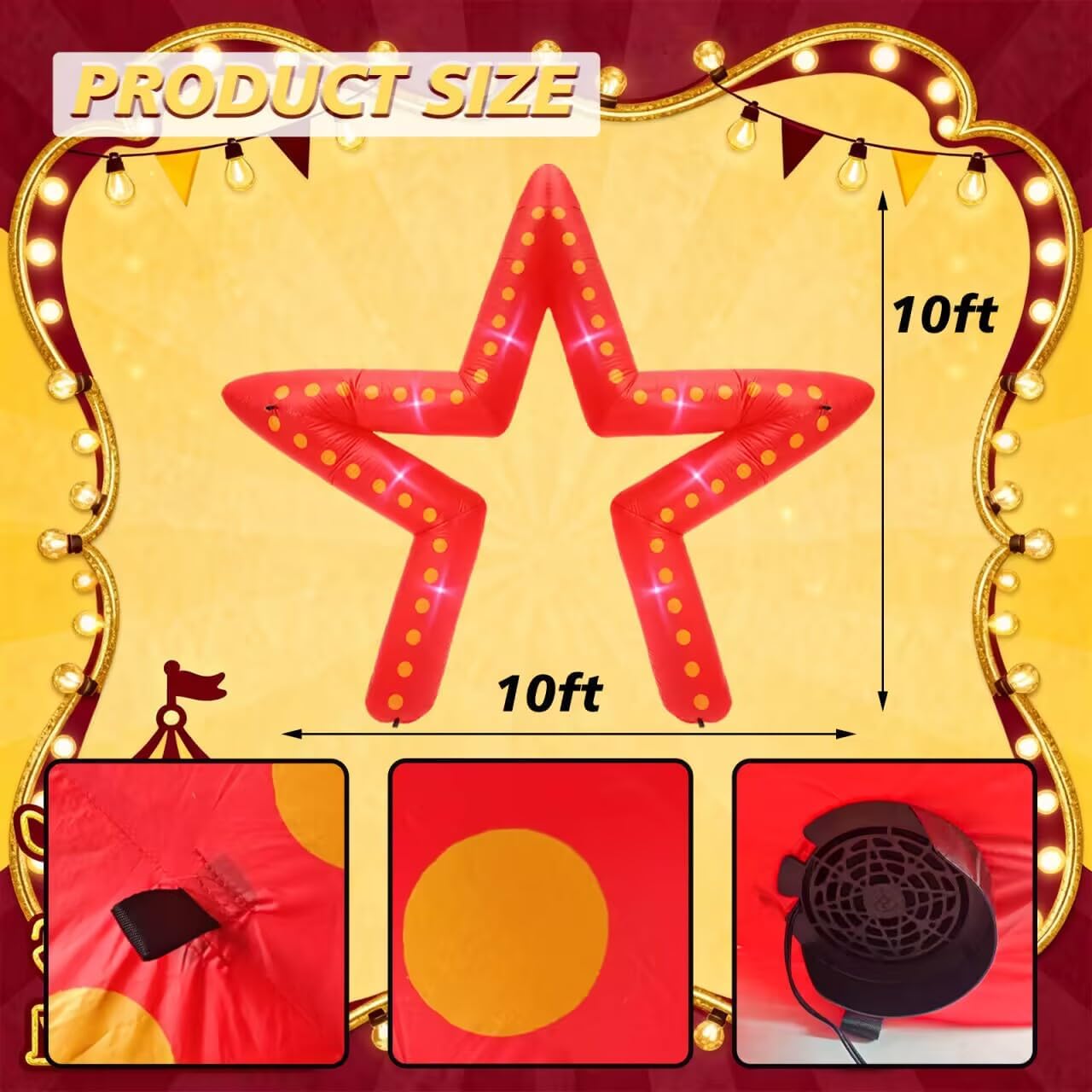 10 FT Movie Night Party Decorations Inflatable Large Blow up Star Sign with LED Light Inflatable Arch Kit for Movie Themed Party Carnivals Outdoor Birthday Decoration or Red Carpet Nightclub