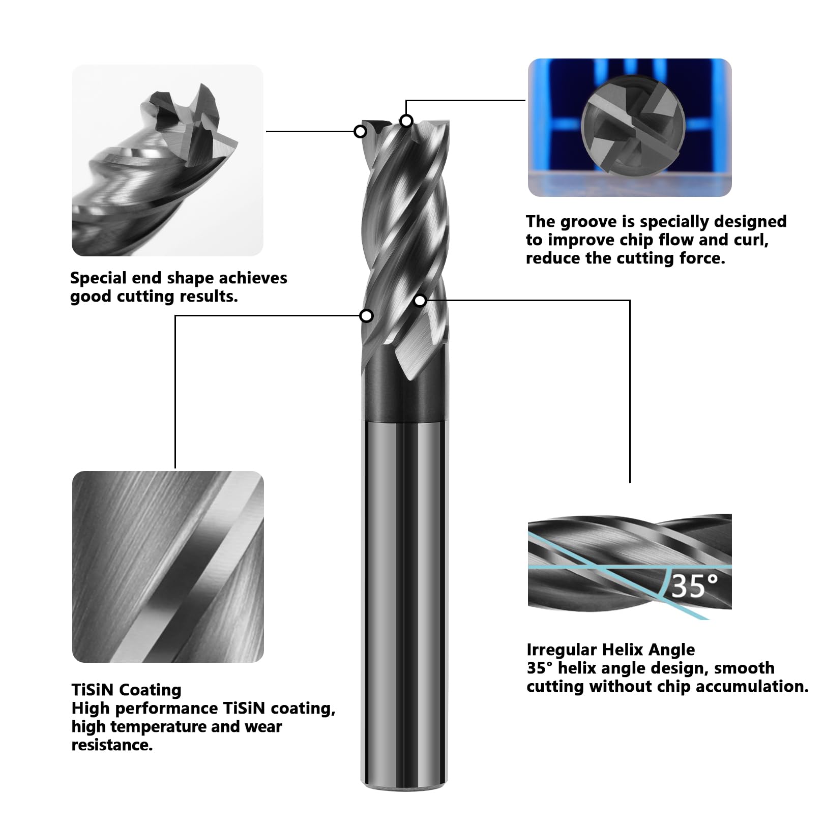 Juego de brocas de carburo de 1,27 cm para aleación y aceros endurecidos, micrograno Hrc55, fresa de 4 flautas con revestimiento AlTiN, brocas de enrutador CNC, brocas de fresado de alto