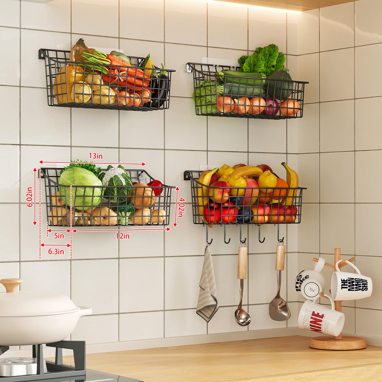 Amazon.co.jp: Sonyabecca 4個パック 吊り下げ式ウォールバスケット