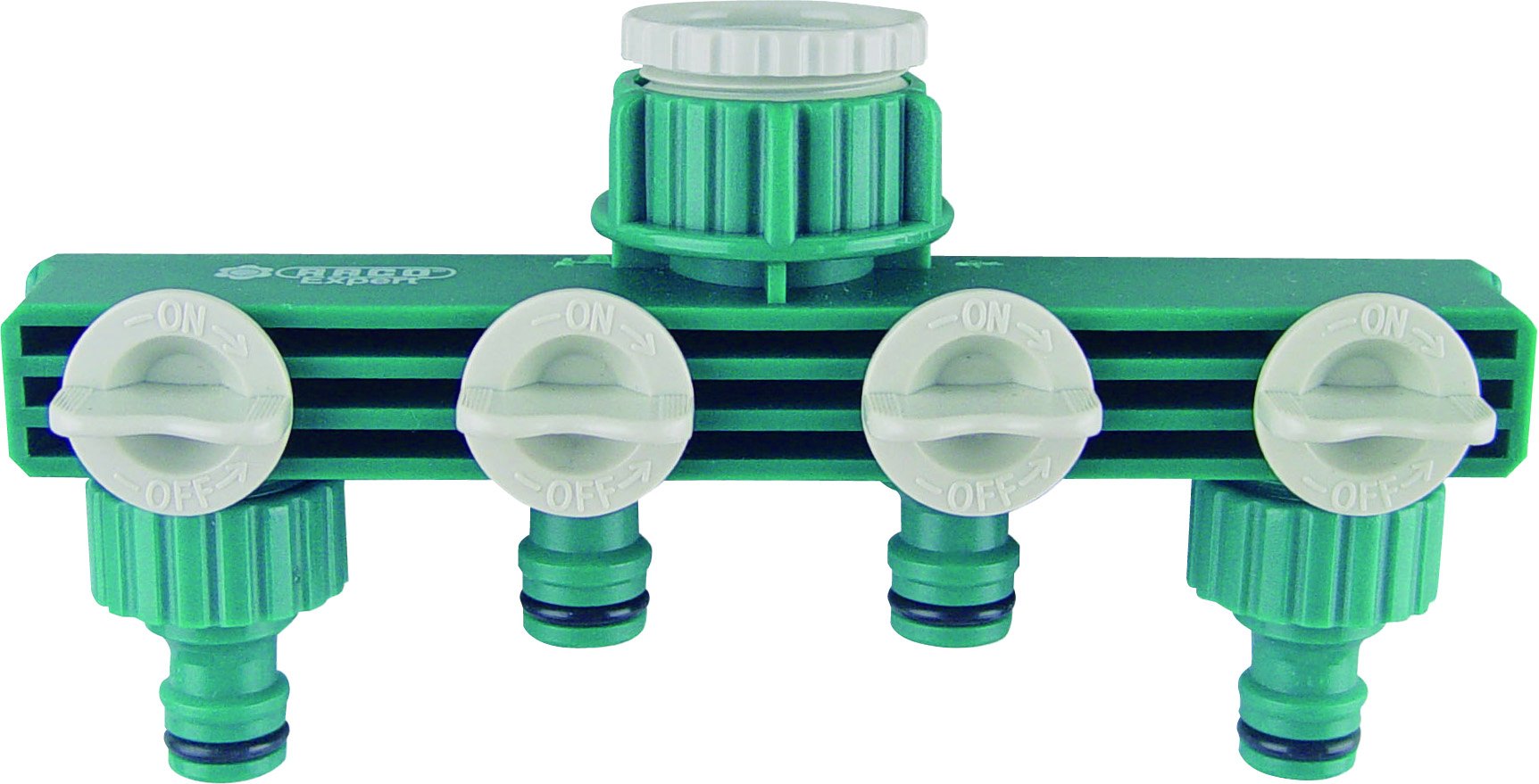 Répartiteur 4 voies RACO Expert vert 5x12x8 cm pour l'arrosage efficace du jardin