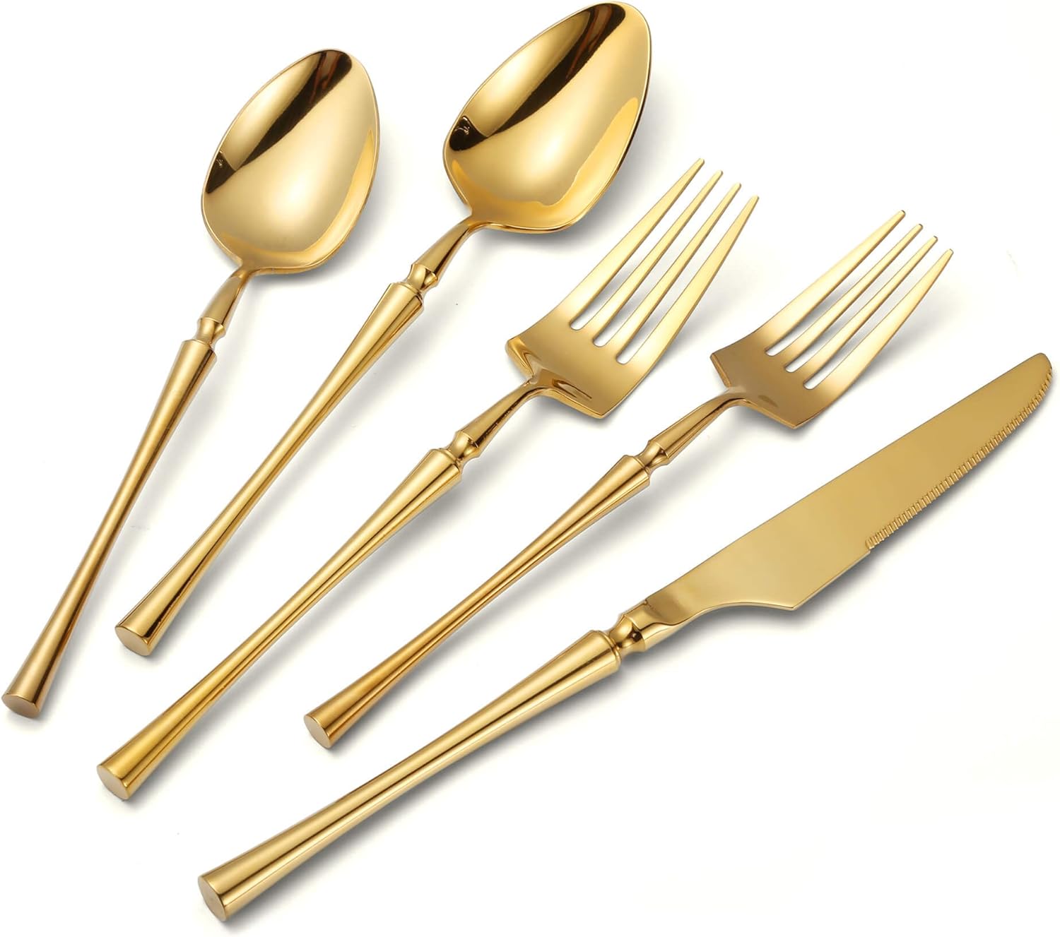 Lemeya 20 Piece Glossy Gold Silverware Set,18/10 Stainless Steel Flatware Set Service for 4,Unique Cutlery Set with Canton Tower Handle,Forks Spoons and Knives Set,Mirror Polished,Dishwasher Safe