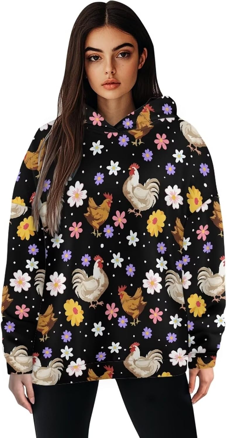 POLERO Women's Hoodie Sweatshirts Graphic Print Pullover Long Sleeve Oversized Hooded Shirts