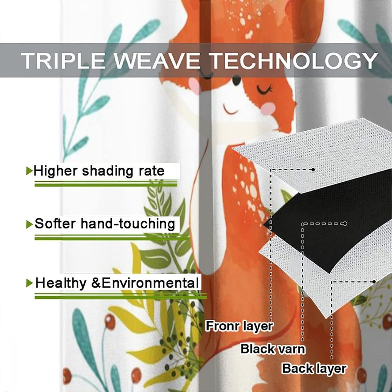 Cartoon Fox Art Blackout Curtains,Watercolor Mid Century Cute Forest Animal Fox Decor Window Curtains Rod Pocket Thermal Insulated Room Darkening Blackout Curtains for Bedroom 2 Panels 45L x 21W