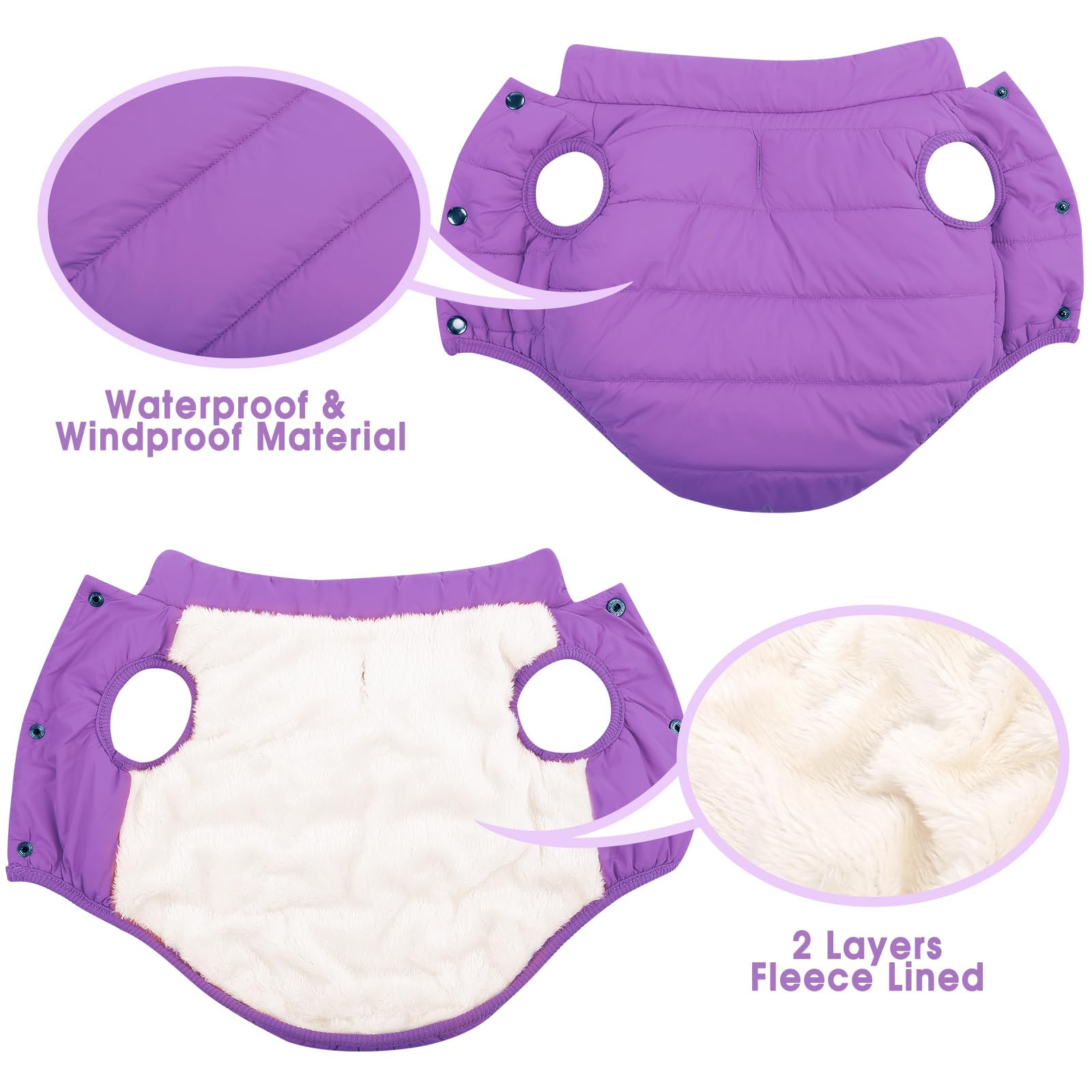 ASENKU Abrigo de invierno para perro, impermeable, resistente al viento, chaleco cálido a prueba de nieve para clima frío, abrigos de nieve ligeros para perros pequeños, medianos y grandes (morado, L)