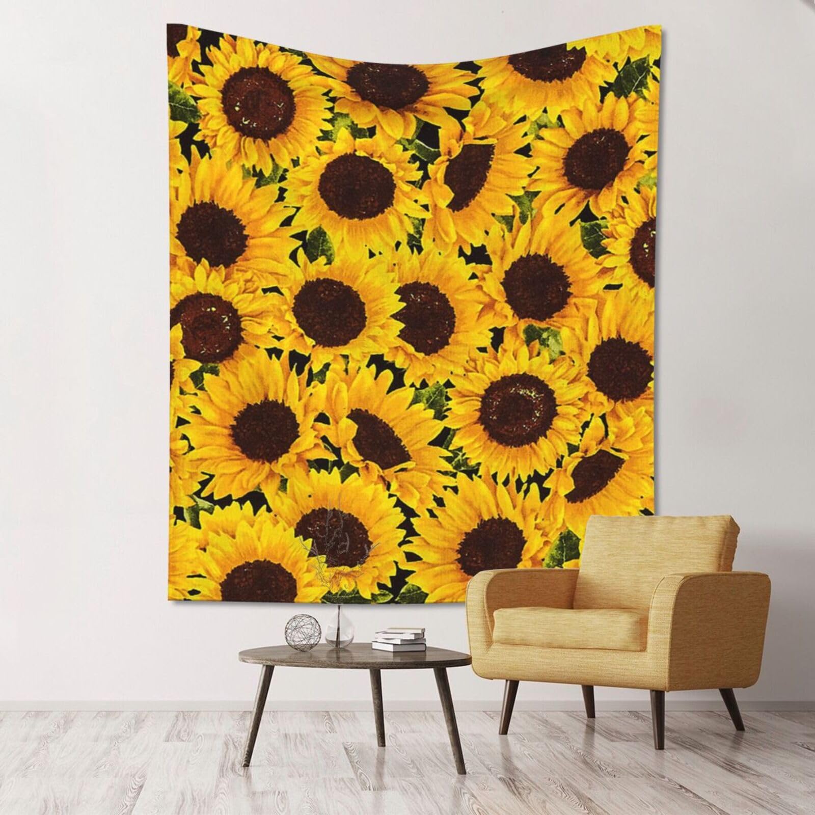 WKSGDSG Large Wall Hanging, Machine Washable Tapestry For Dorm Room, Yellow Sunflowers, Lightweight Polyester Wall Art For Bedroom Living Room, 152x130cm