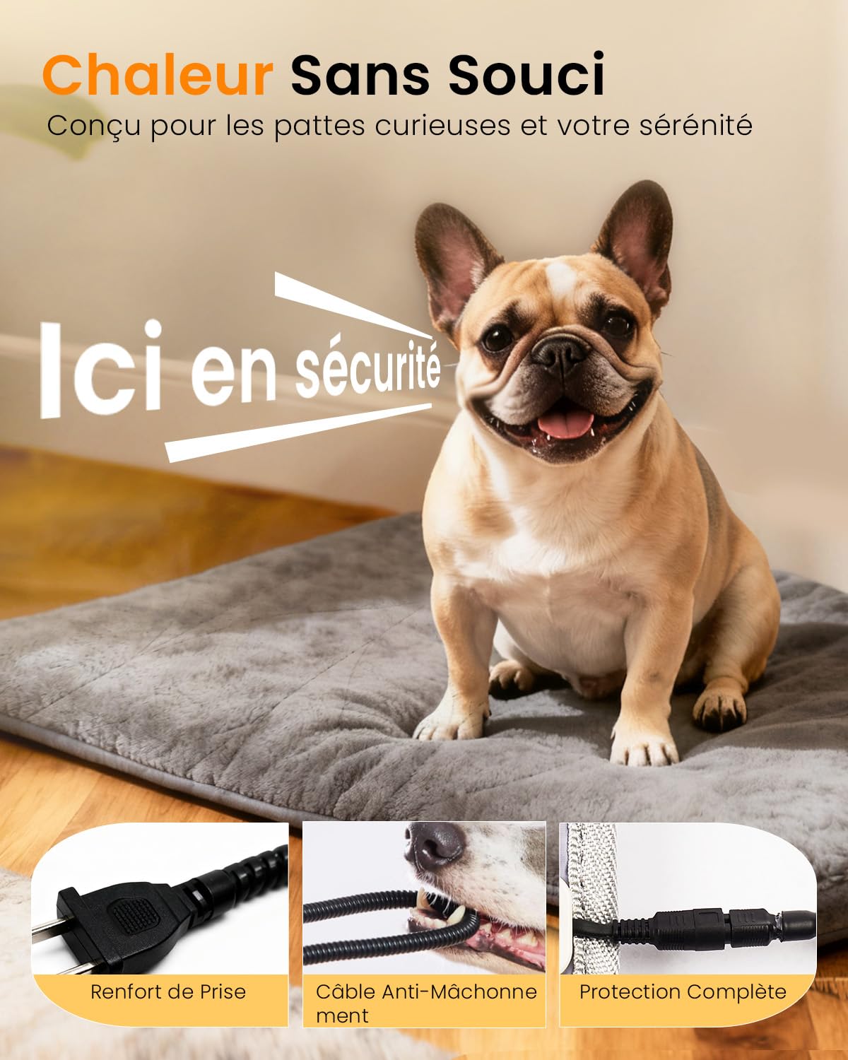 Mora Pets Tapis Chauffant pour Chiens et Chats – Coussin Chauffant Sécurisé avec Câble Anti-Morsure, Surface Imperméable et Lavable 71 x 45.5 cm