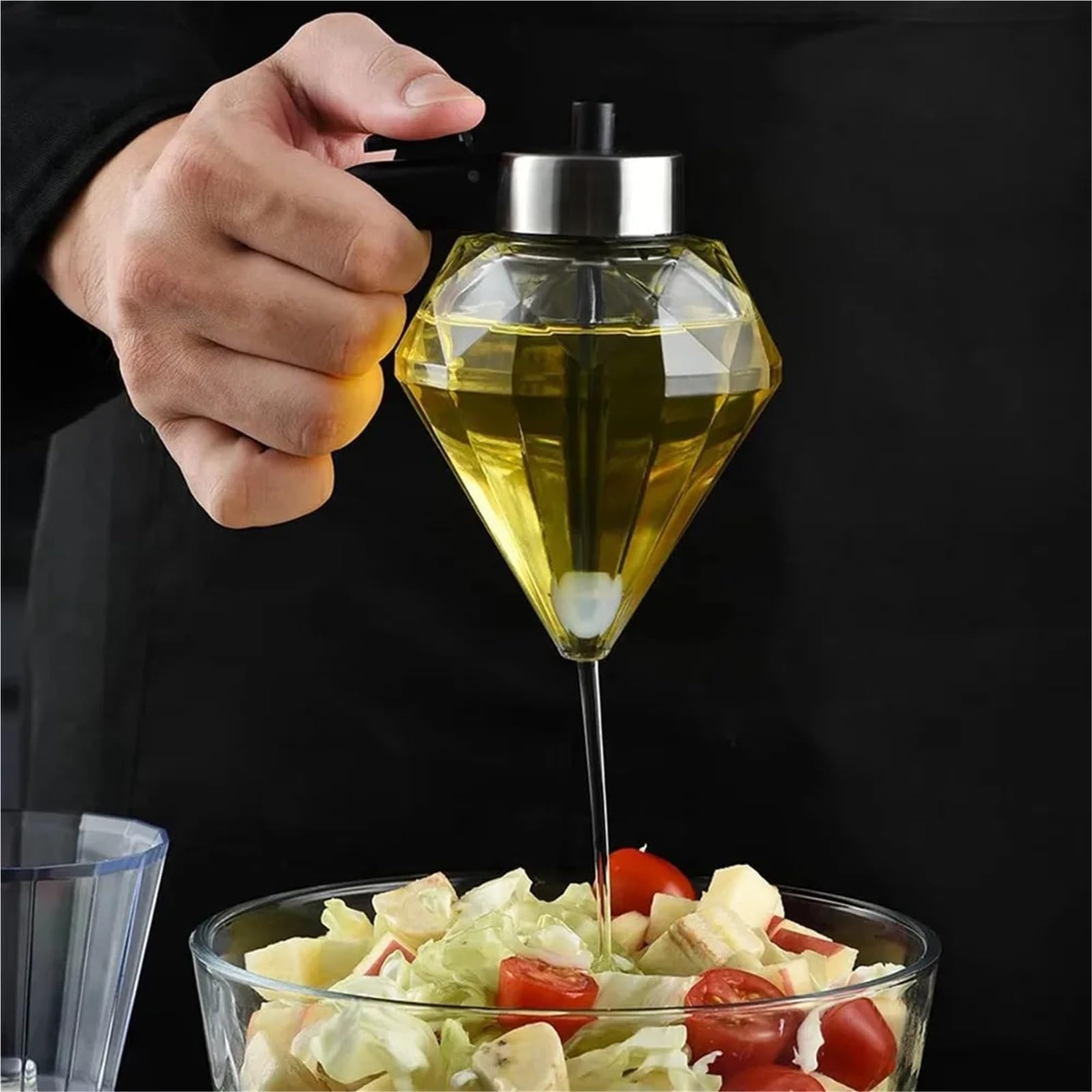 Honigspender Diamantförmiger Honigspender aus Glas, 200 ml, doppelschichtiger Öltropfer, transparent, mit Ständer for Essig und Saucen-Muffins