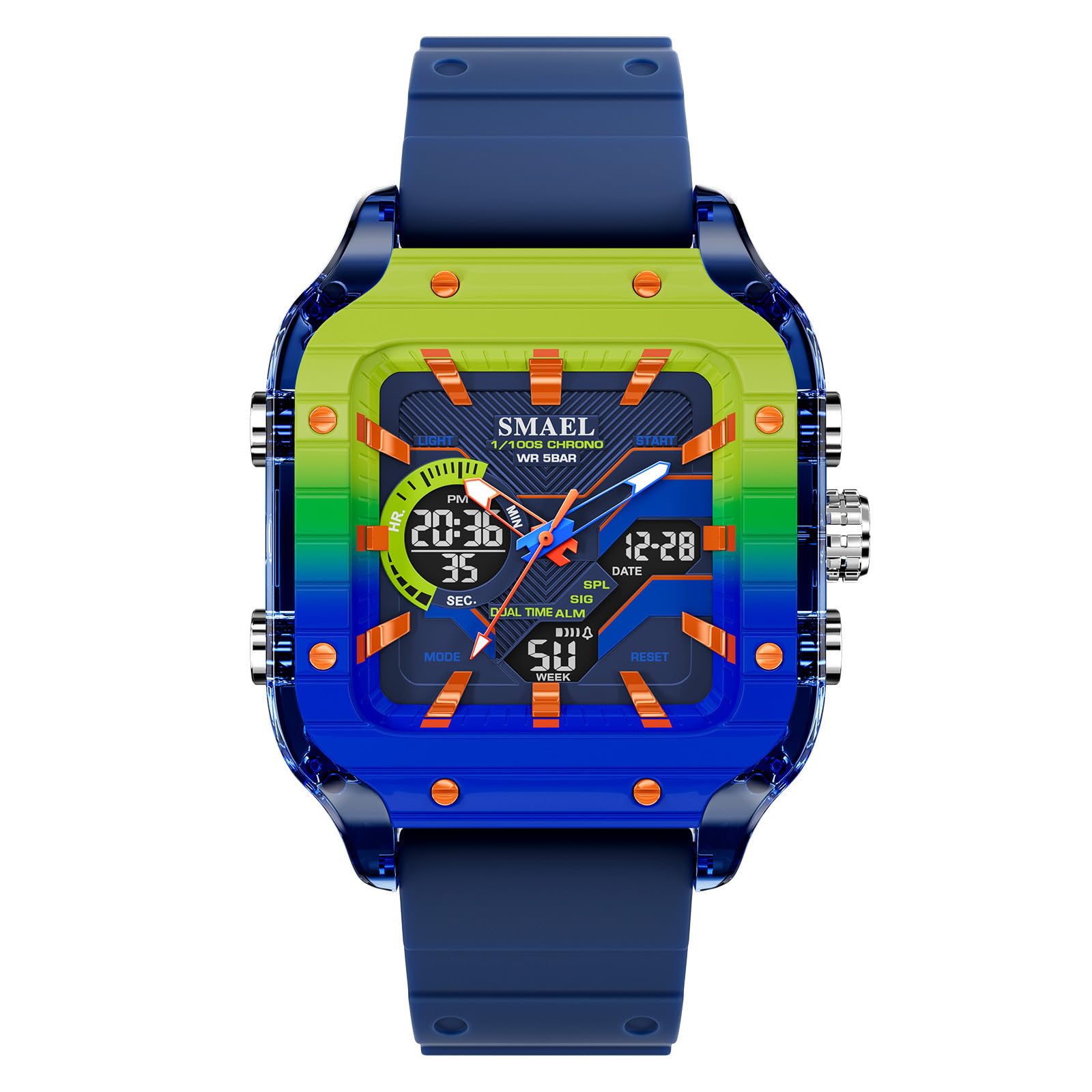 MASTOP Reloj deportivo analógico digital cuadrado para hombre, alarma