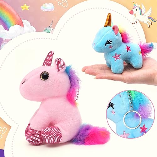 Miniatura 3 de FUNCREVITY Recuerdos de fiesta de unicornio, animales de peluche de unicornio para niñas, mini animales de peluche, llavero de peluche a granel,
