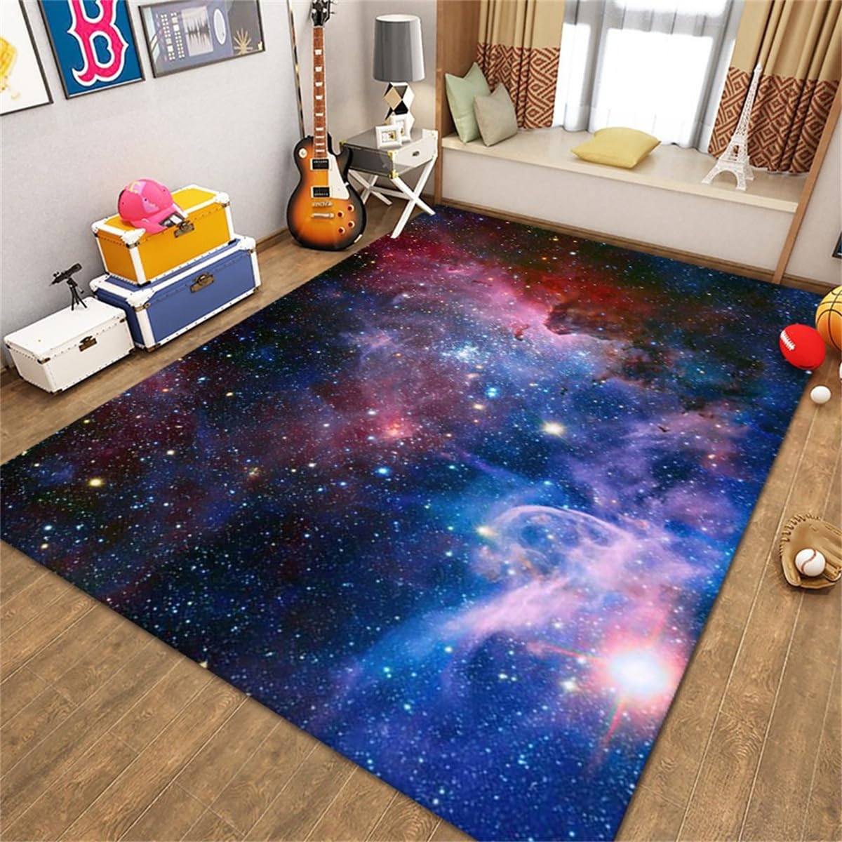 Xisnuient Boys Colours 2 Blue Galaxy Starry Sky Area Rugs Universe Space Girls Theme Floor Mats Colorful Nebula Carpets For Kids Bedroom Dining Room Playroom Indoor Non-Slip Large Rug Mat (,160X200 Cm)