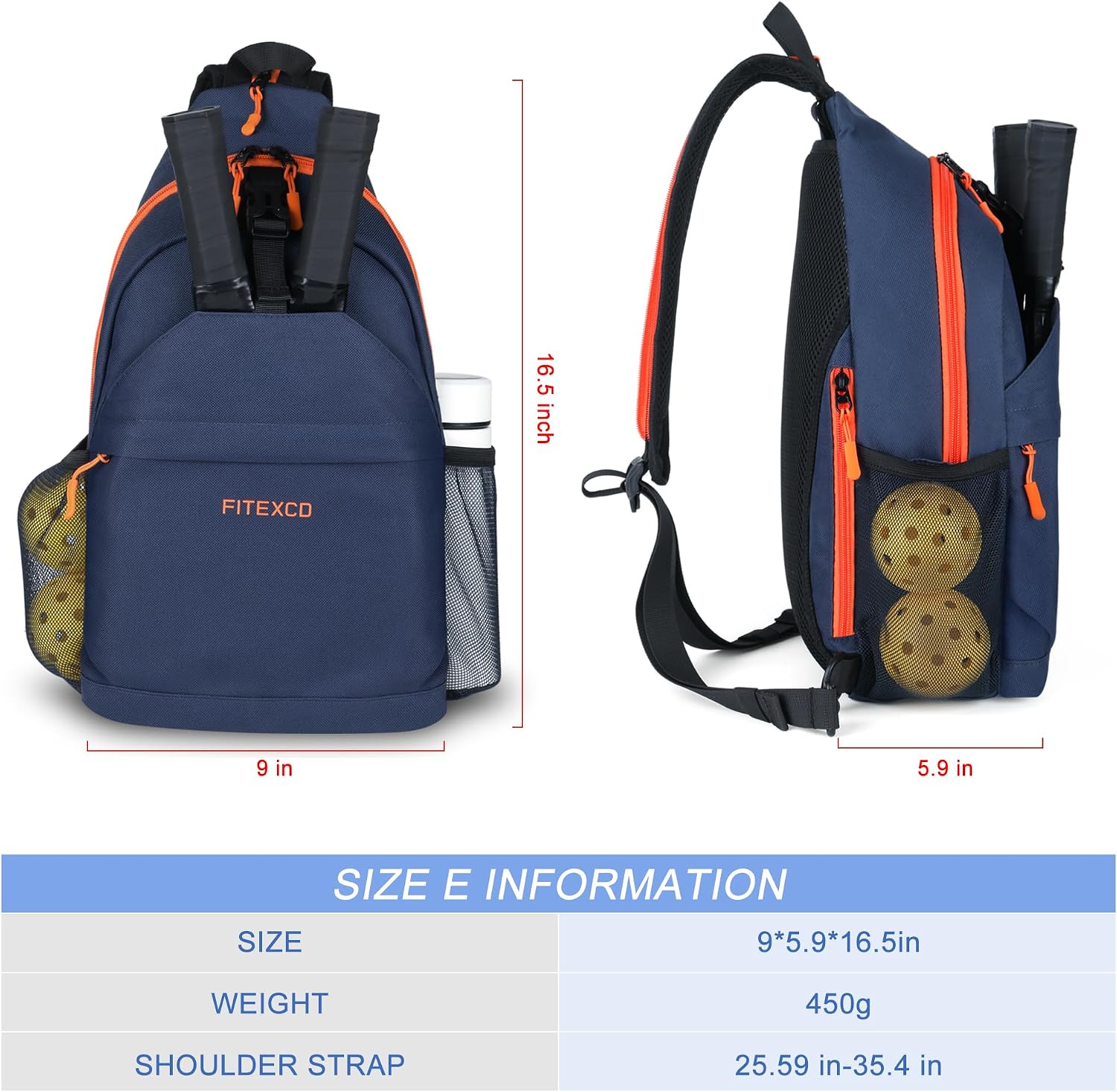 Pickleball Bag Hold 2 Paddles - Convertible Backpack & Sling Bag, Large Main Pocket for Balls & Gear