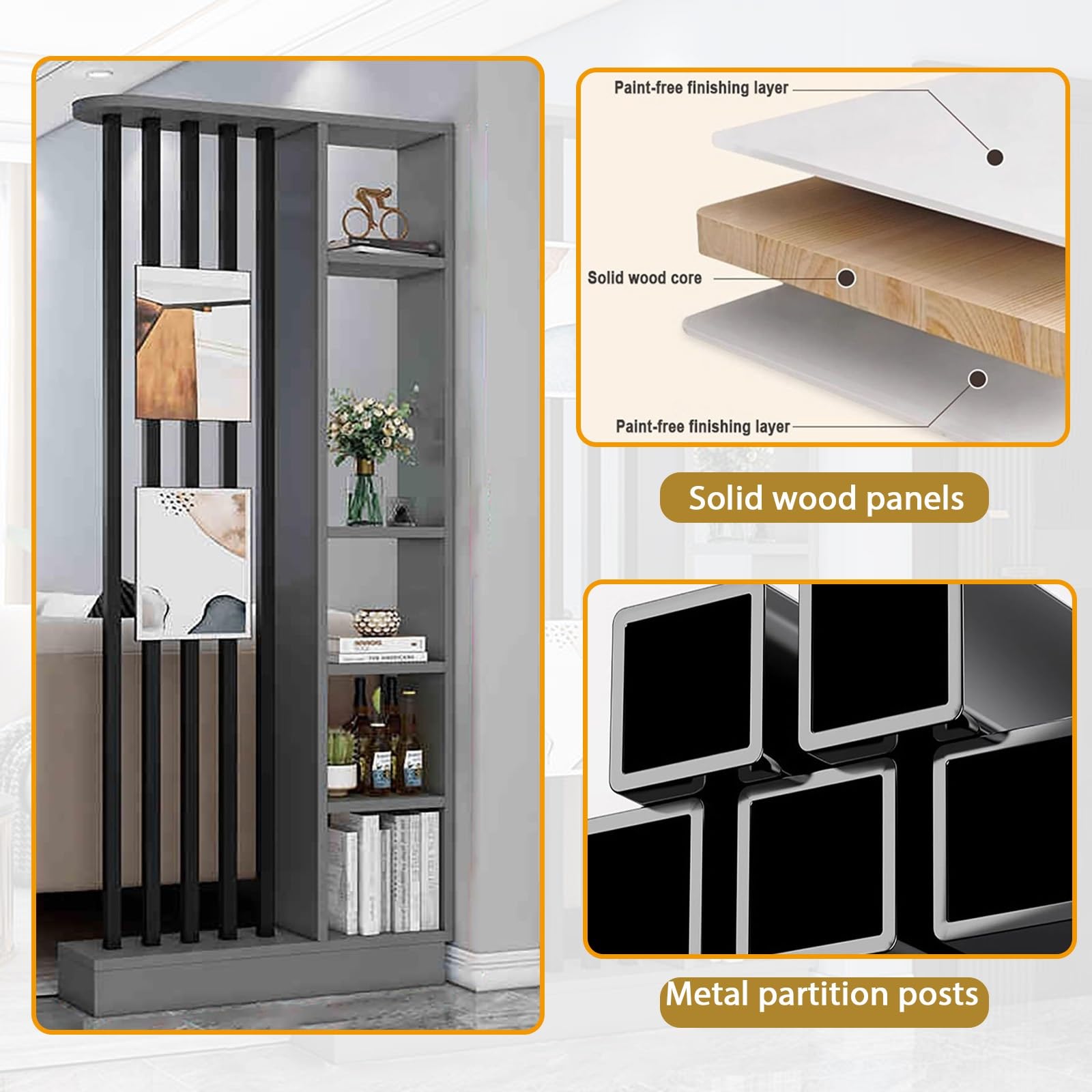 Parete divisoria in legno autoportante,moderno schermo per la privacy a colonna con spazio di archiviazione, adatto per a soggiorni, ingressi, studi e altri luoghi.(Cream Gray+White,80cm/31.5in)