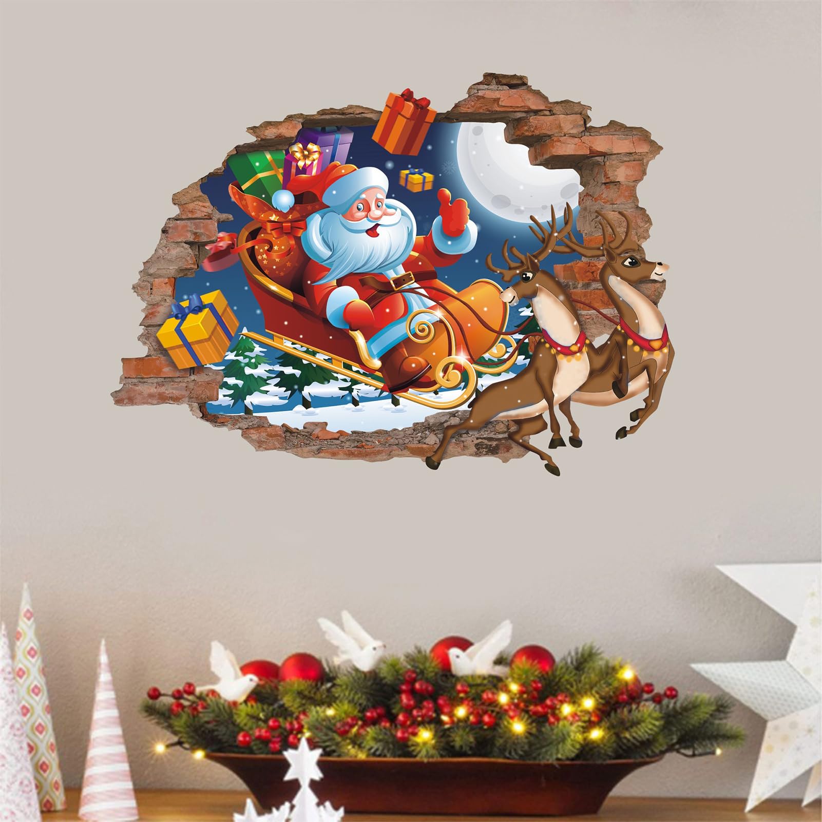 Autocollants Muraux 3D Pour Noël, Décoration Amovible Du Père Noël Et