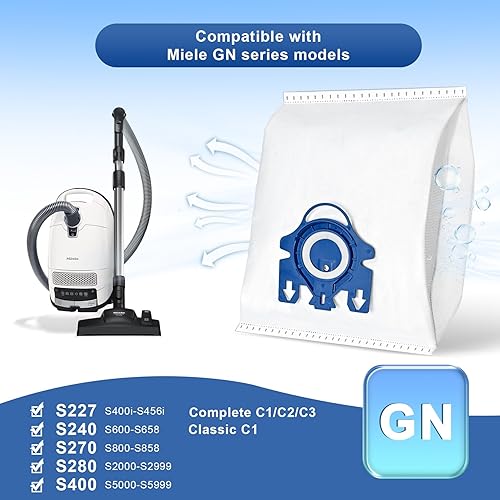 Miniatura 5 de Paquete de 12 bolsas de polvo 3D Airclean compatibles con bolsas de aspiradora Miele GN, repuesto para Miele Classic C1 Complete C1, C2, C3, S400i