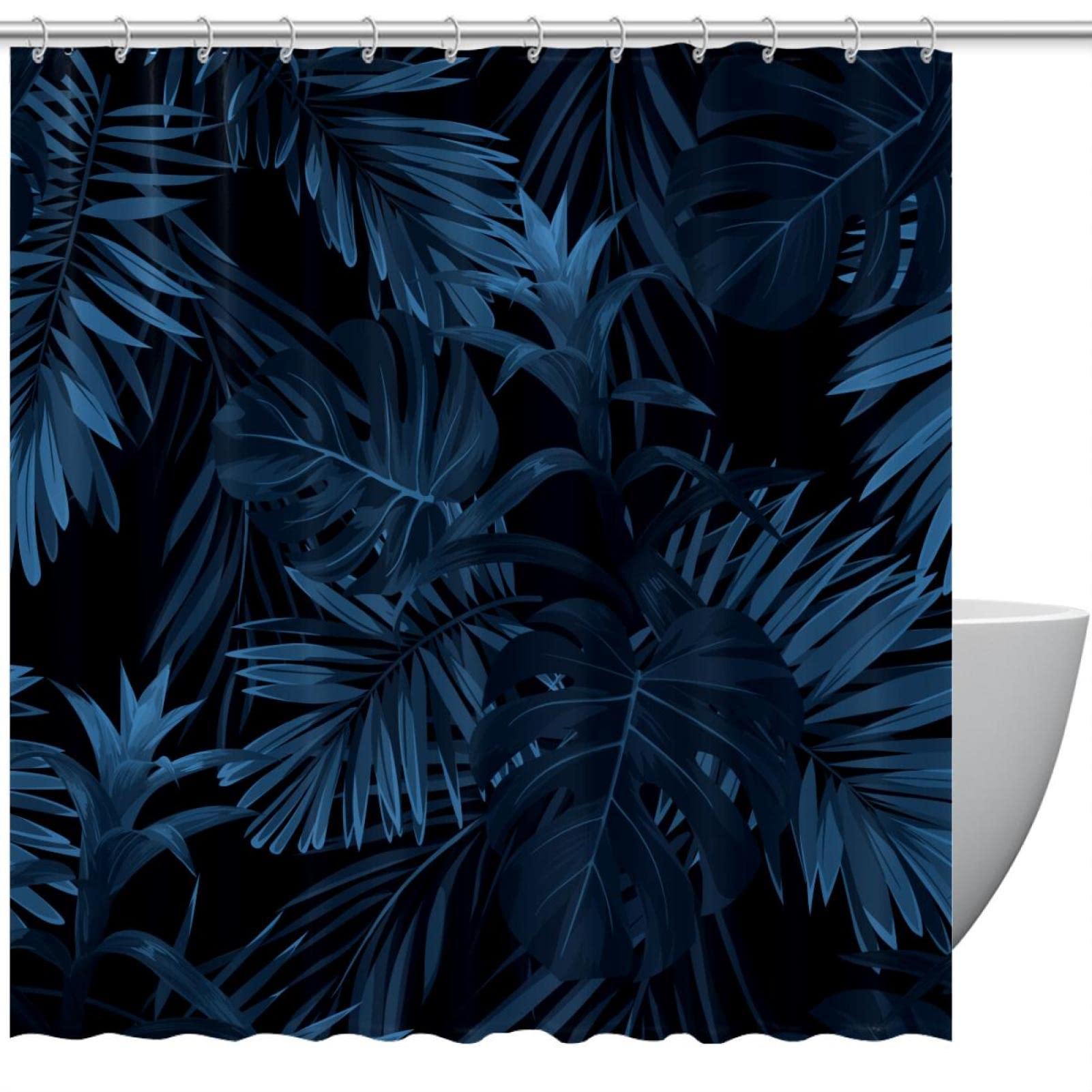 Rideau de douche imperméable anti-moisissure forêt tropicale feuilles bleues