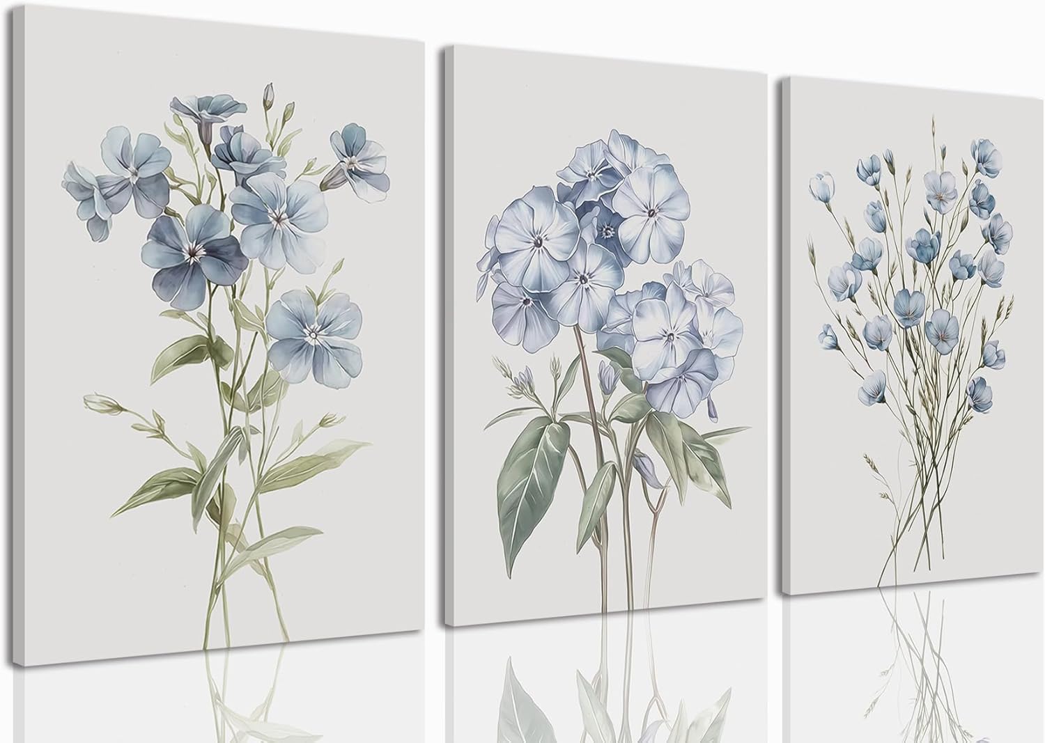 lianyibo 3 Piece Blue Floral Canvas Wall Art Colorful Wildflower Blue Flower Botanical Prints for Living Room Bedroom Bathroom(60x90cmx3/Frameless)
