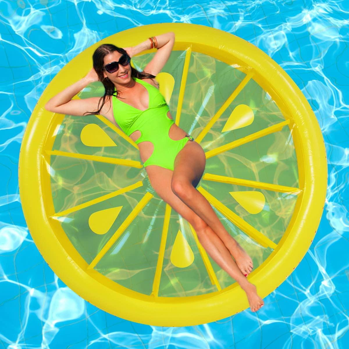 Huge Inflatable Lemon Pool Float for Children, Adults and Pets, Pool Raft for Adults, Inflatable Float for Adults, Beach Pool Party Leisure Raft Decorated Toy for Children Adults, Diameter 160 cm