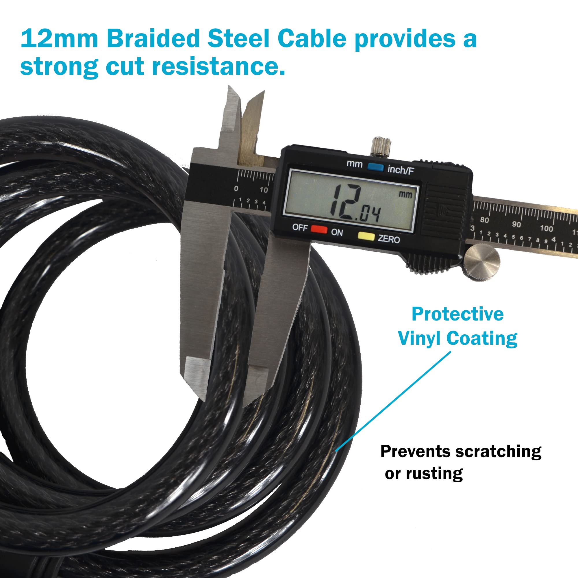 Lumintrail Cavo antifurto per bici con combinazione, 1,8 m, resistente, antifurto, con combinazioni, combinazione con staffa di montaggio (1 confezione, nero opaco)